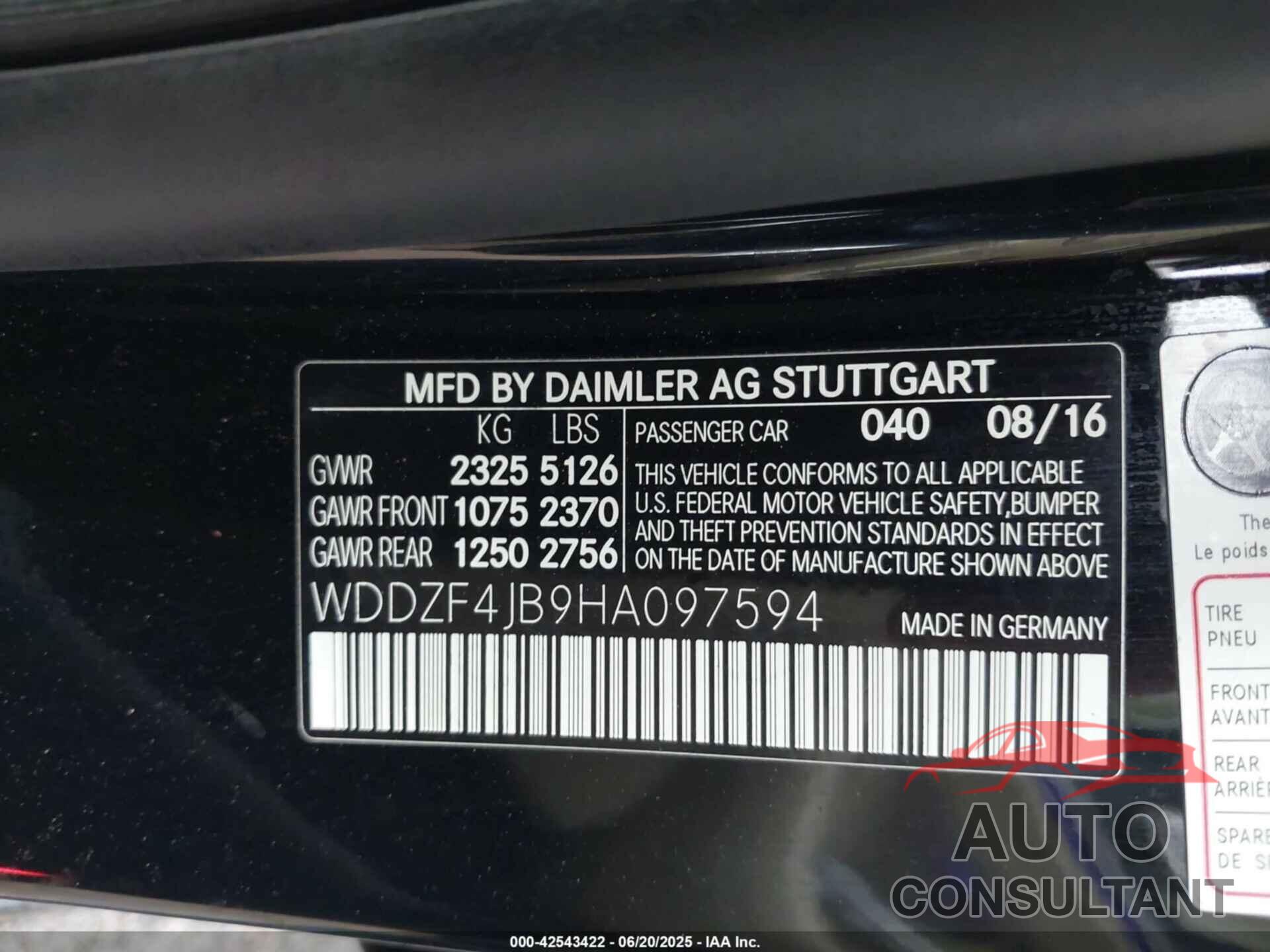 MERCEDES-BENZ E 300 2017 - WDDZF4JB9HA097594