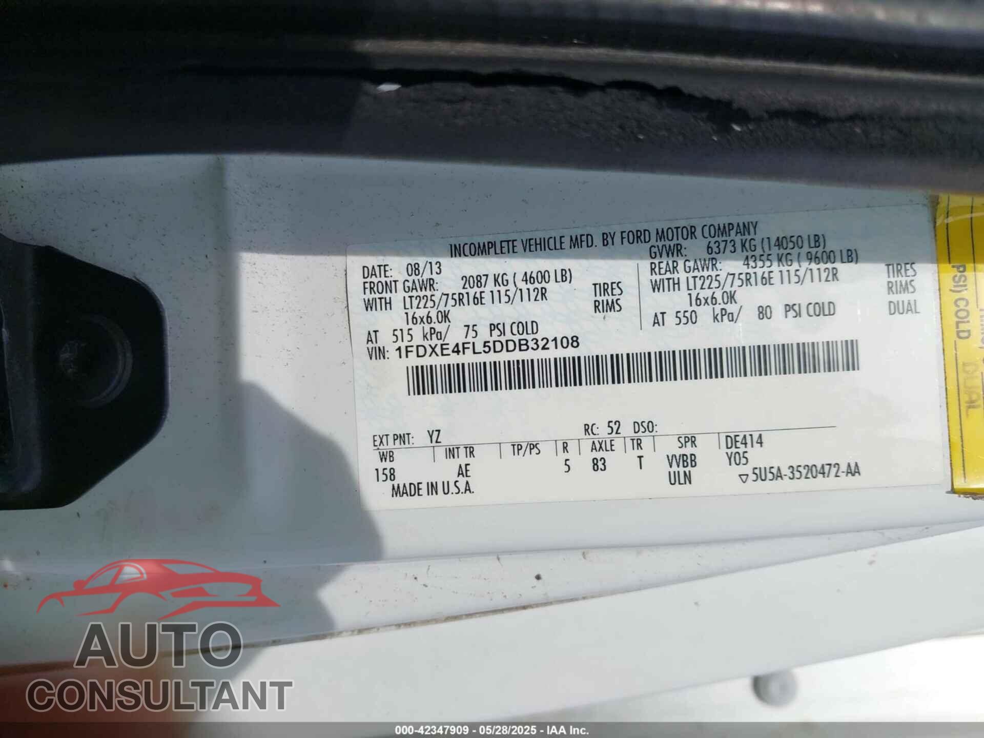 FORD E-450 CUTAWAY 2013 - 1FDXE4FL5DDB32108