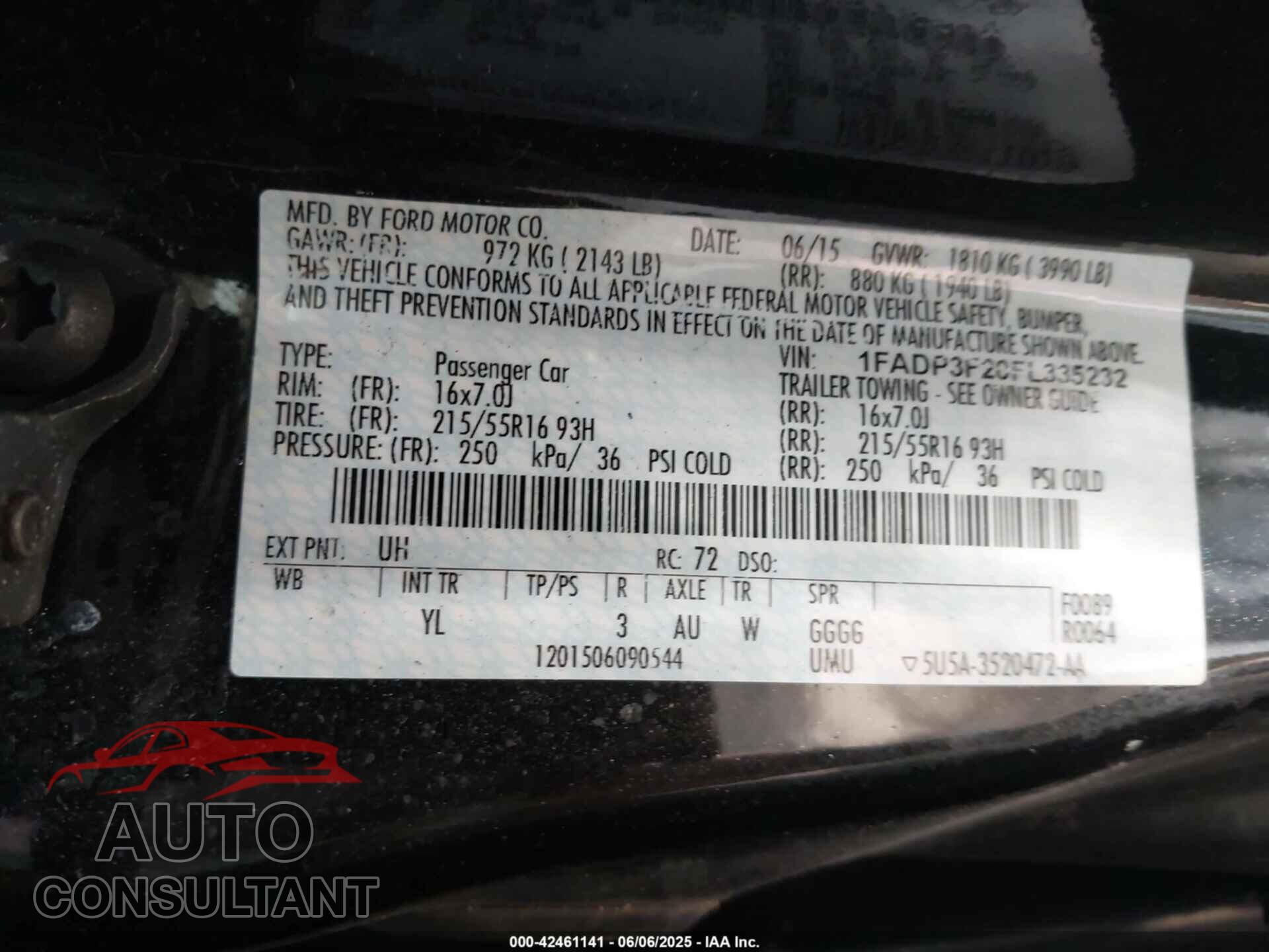 FORD FOCUS 2015 - 1FADP3F20FL335232
