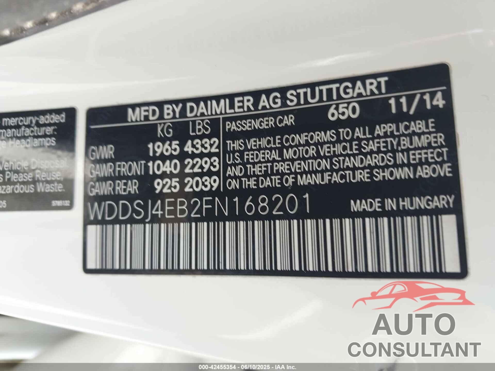 MERCEDES-BENZ CLA 250 2015 - WDDSJ4EB2FN168201