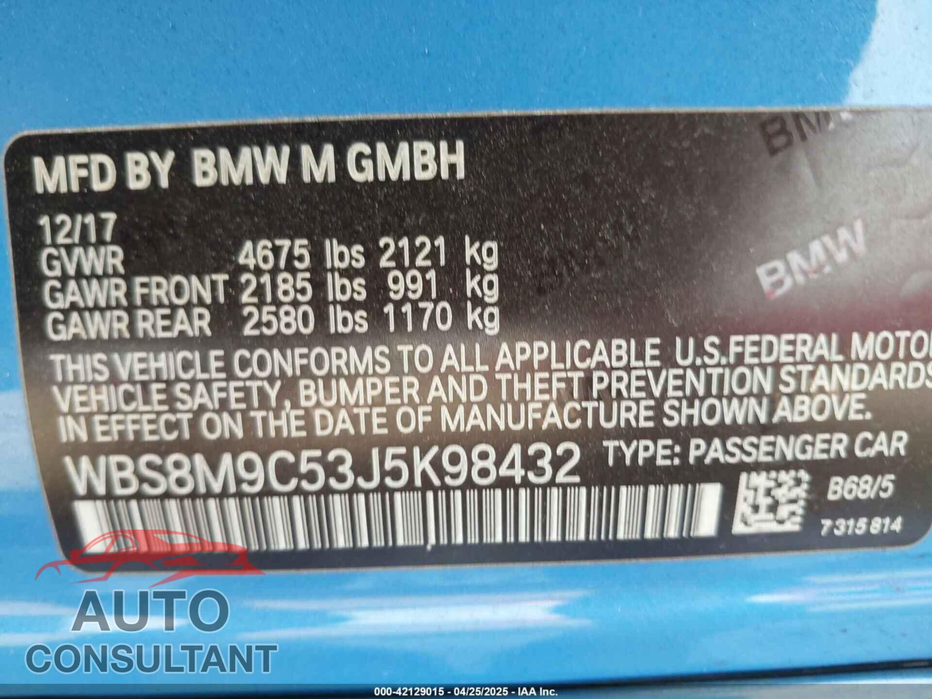 BMW M3 2018 - WBS8M9C53J5K98432