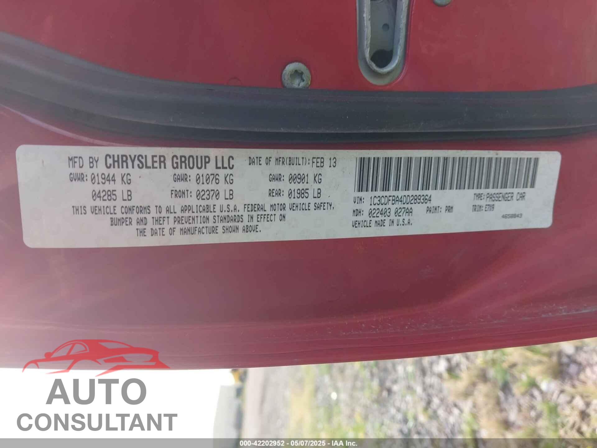 DODGE DART 2013 - 1C3CDFBA4DD289364