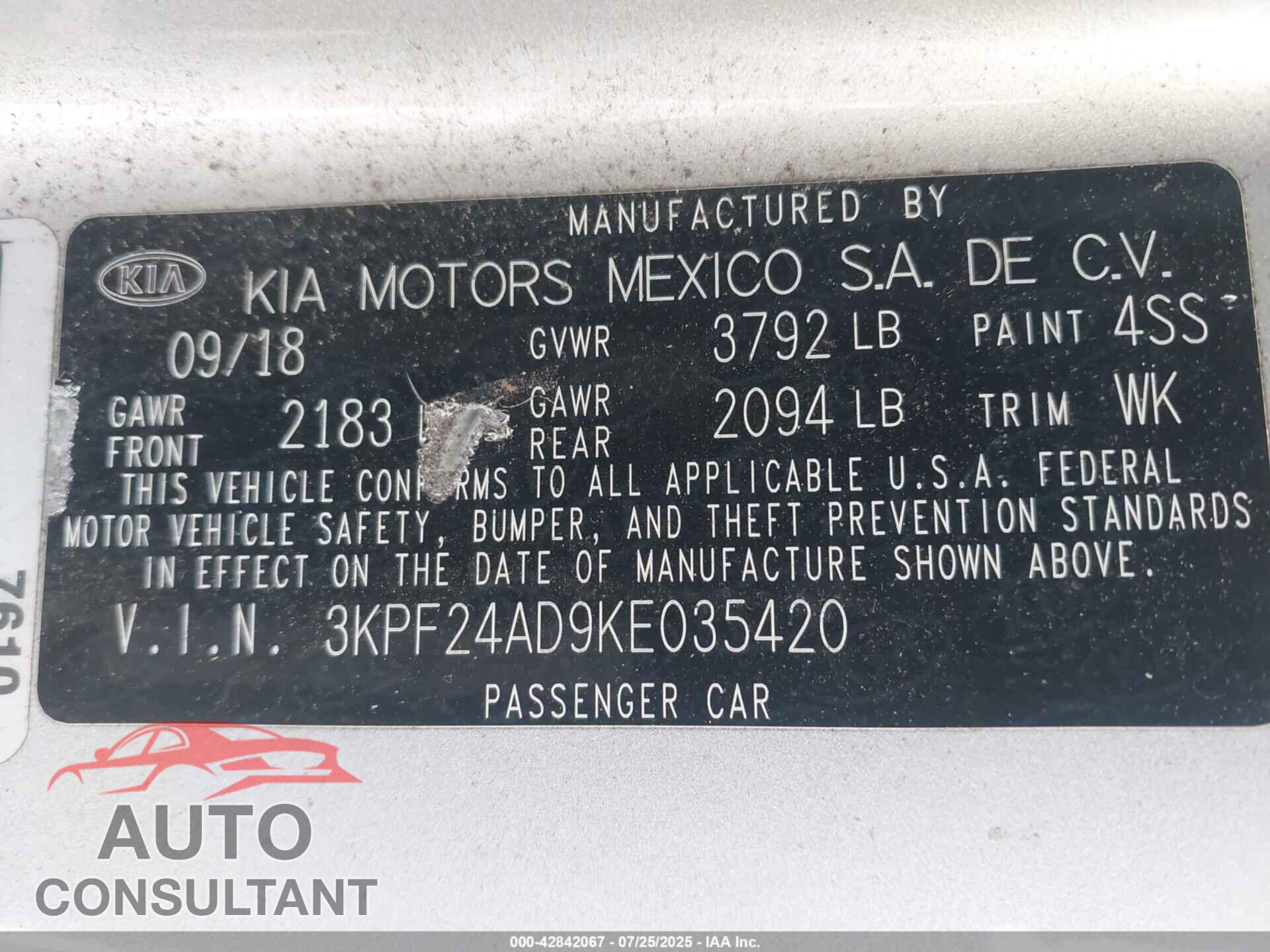 KIA FORTE 2019 - 3KPF24AD9KE035420