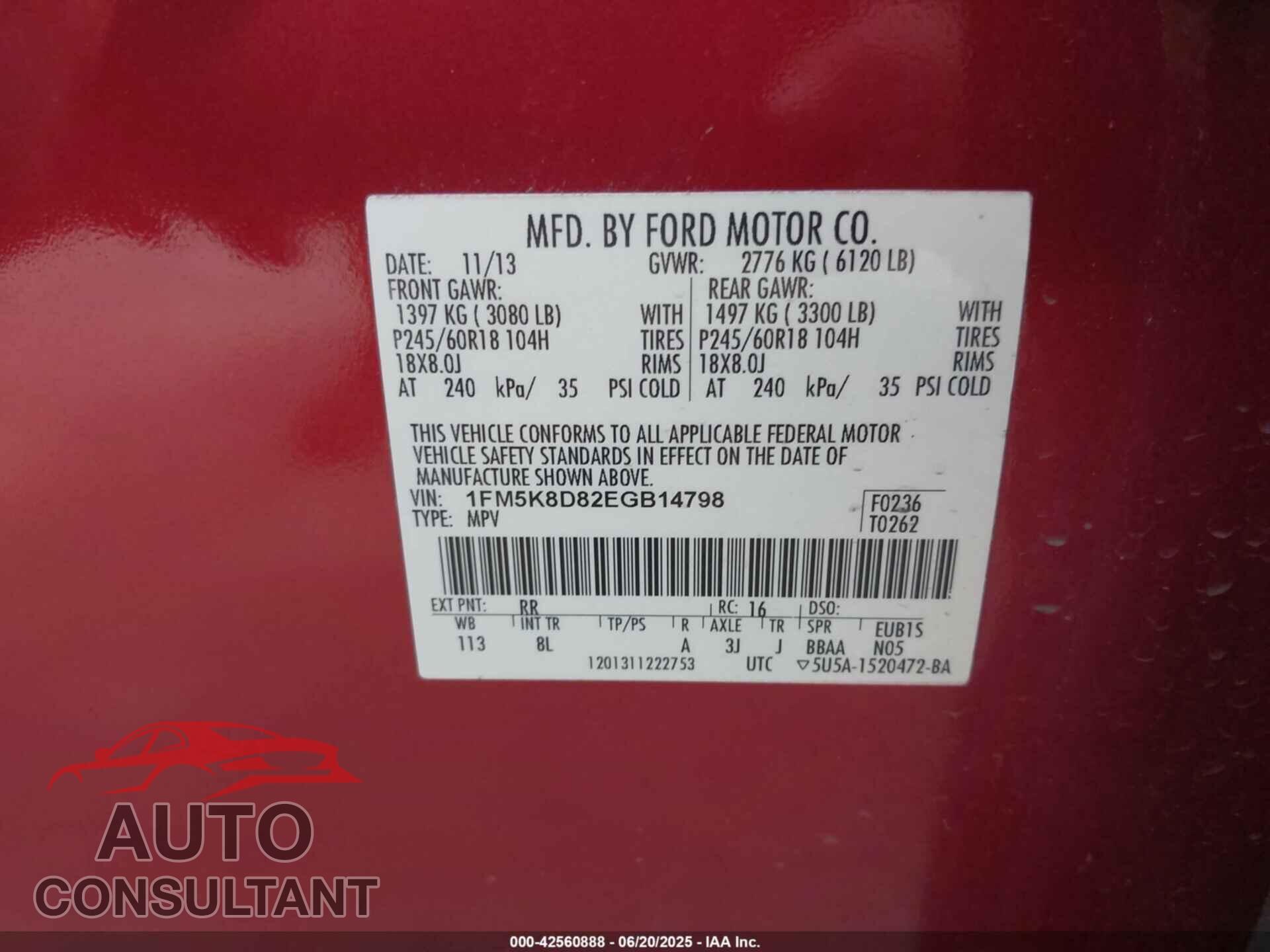 FORD EXPLORER 2014 - 1FM5K8D82EGB14798