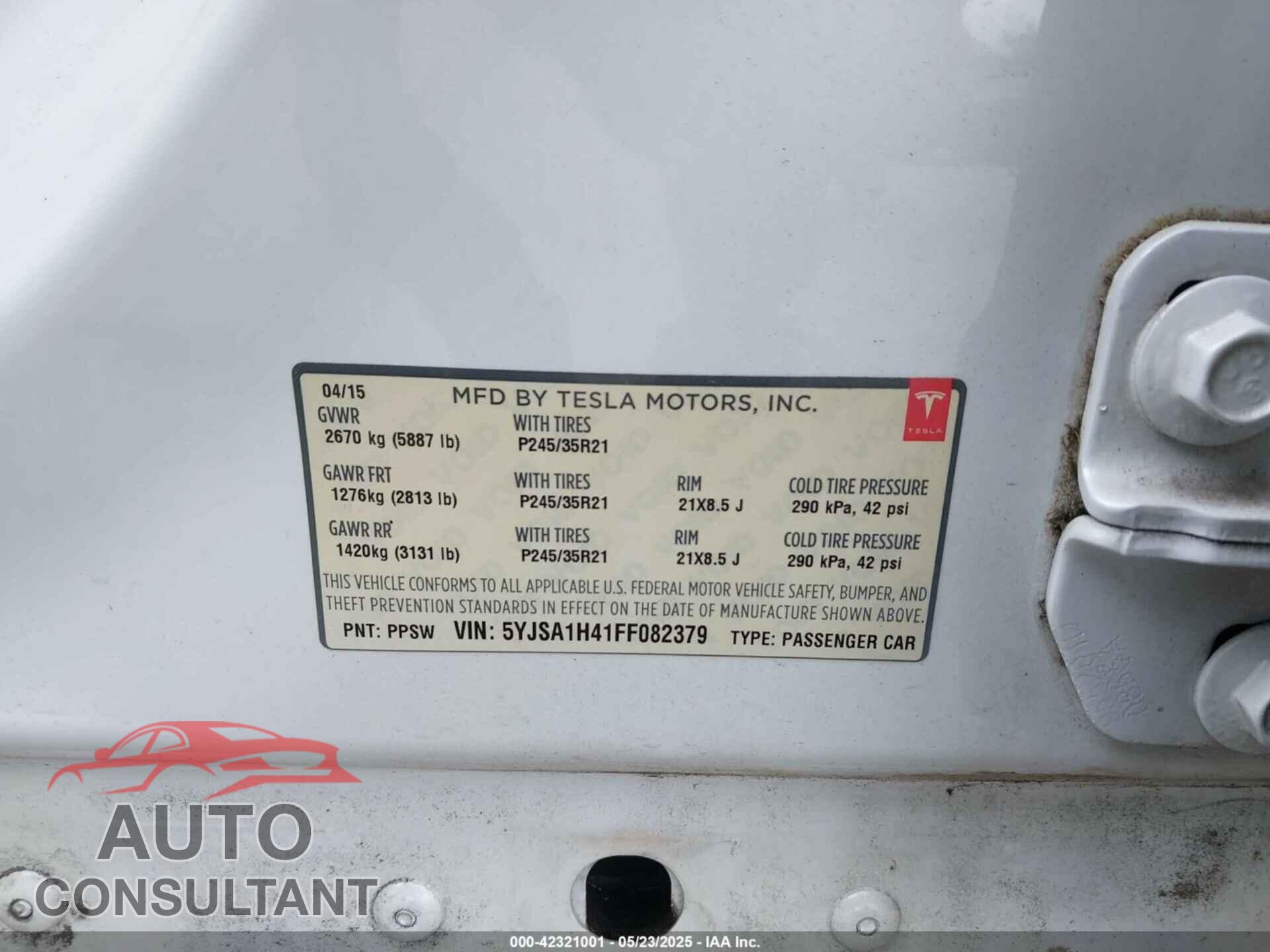 TESLA MODEL S 2015 - 5YJSA1H41FF082379