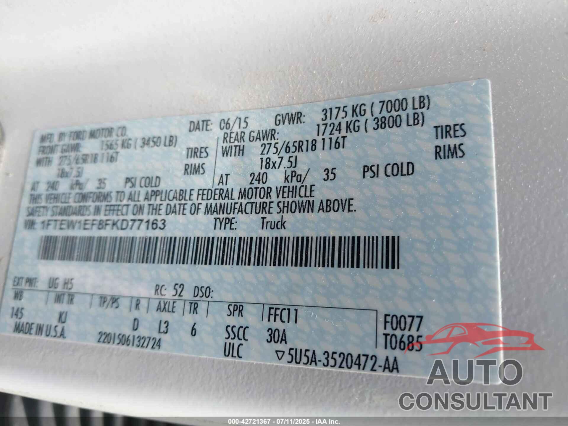 FORD F-150 2015 - 1FTEW1EF8FKD77163
