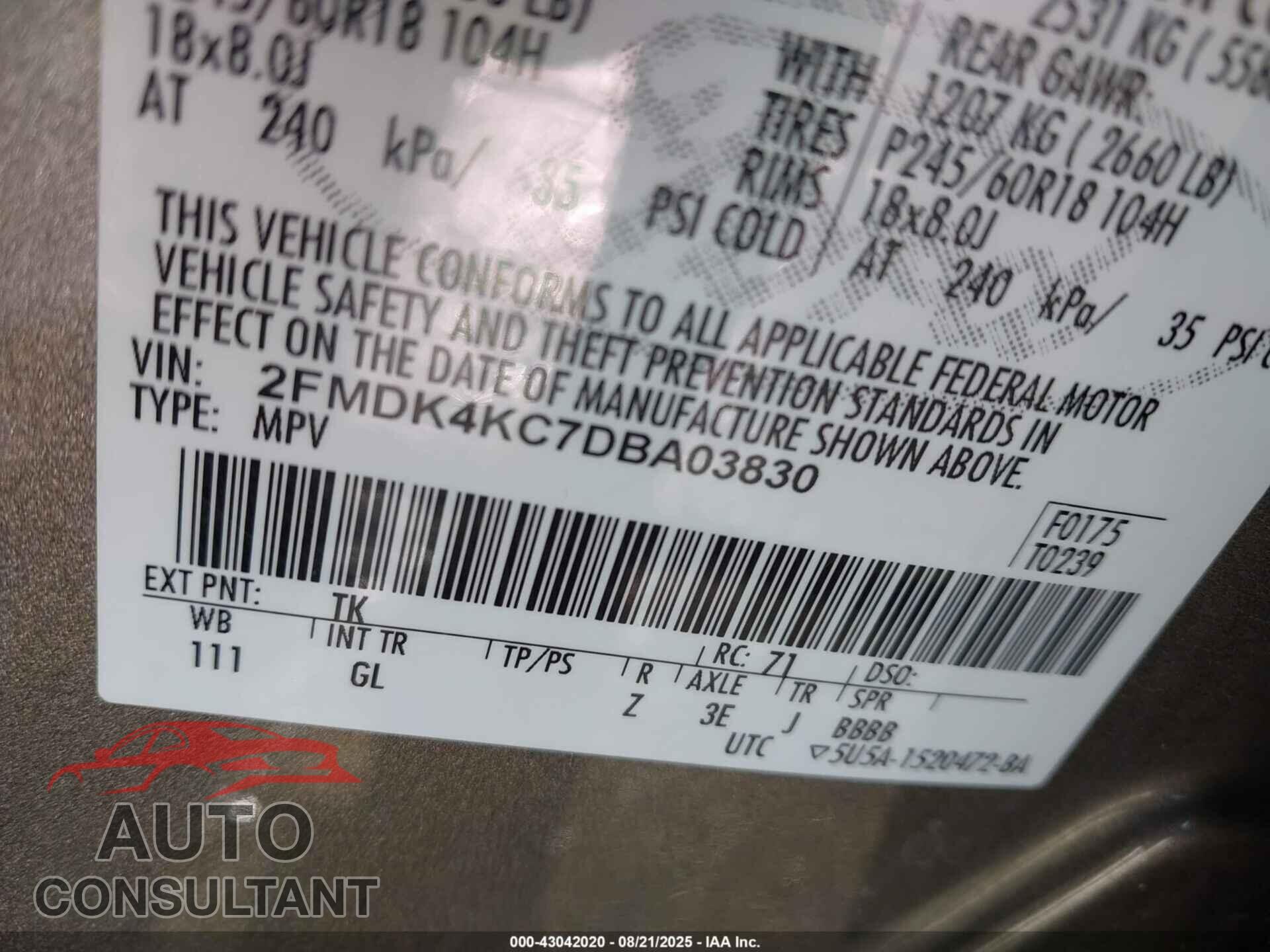 FORD EDGE 2013 - 2FMDK4KC7DBA03830
