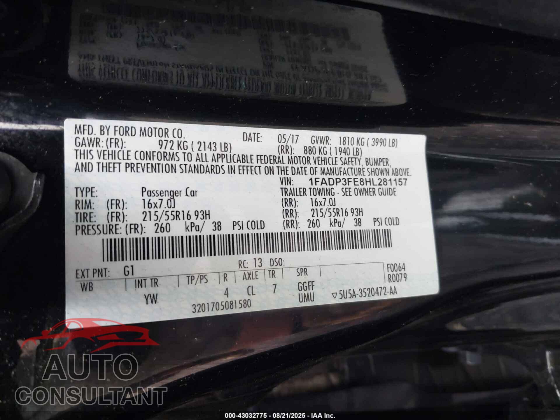 FORD FOCUS 2017 - 1FADP3FE8HL281157