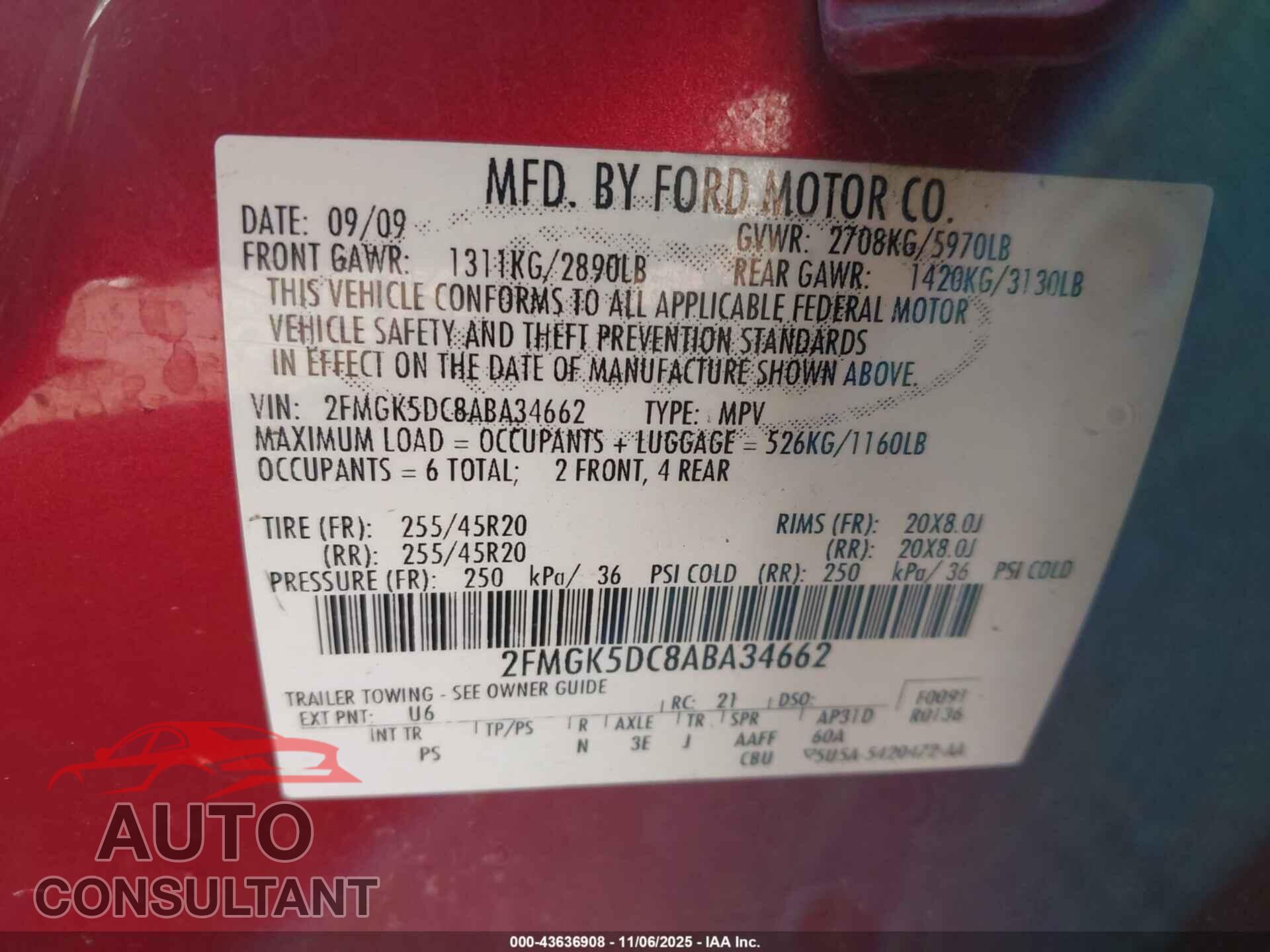 FORD FLEX 2010 - 2FMGK5DC8ABA34662