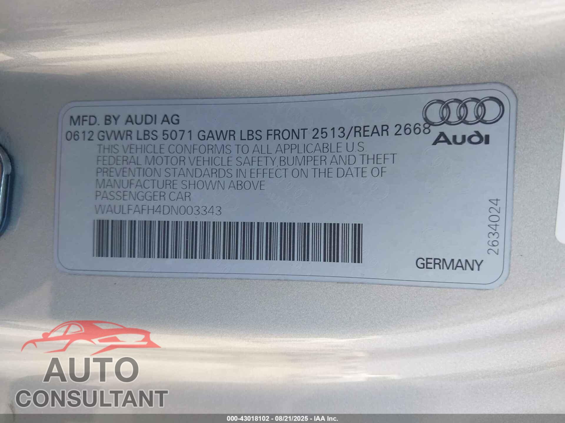 AUDI A5 2013 - WAULFAFH4DN003343