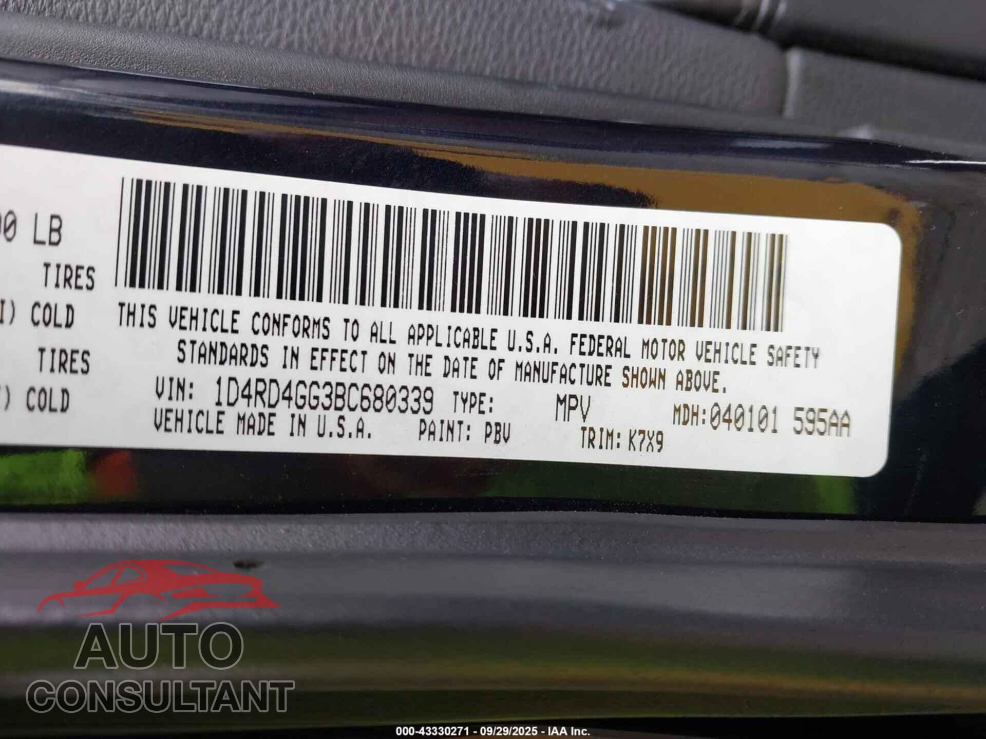 DODGE DURANGO 2011 - 1D4RD4GG3BC680339