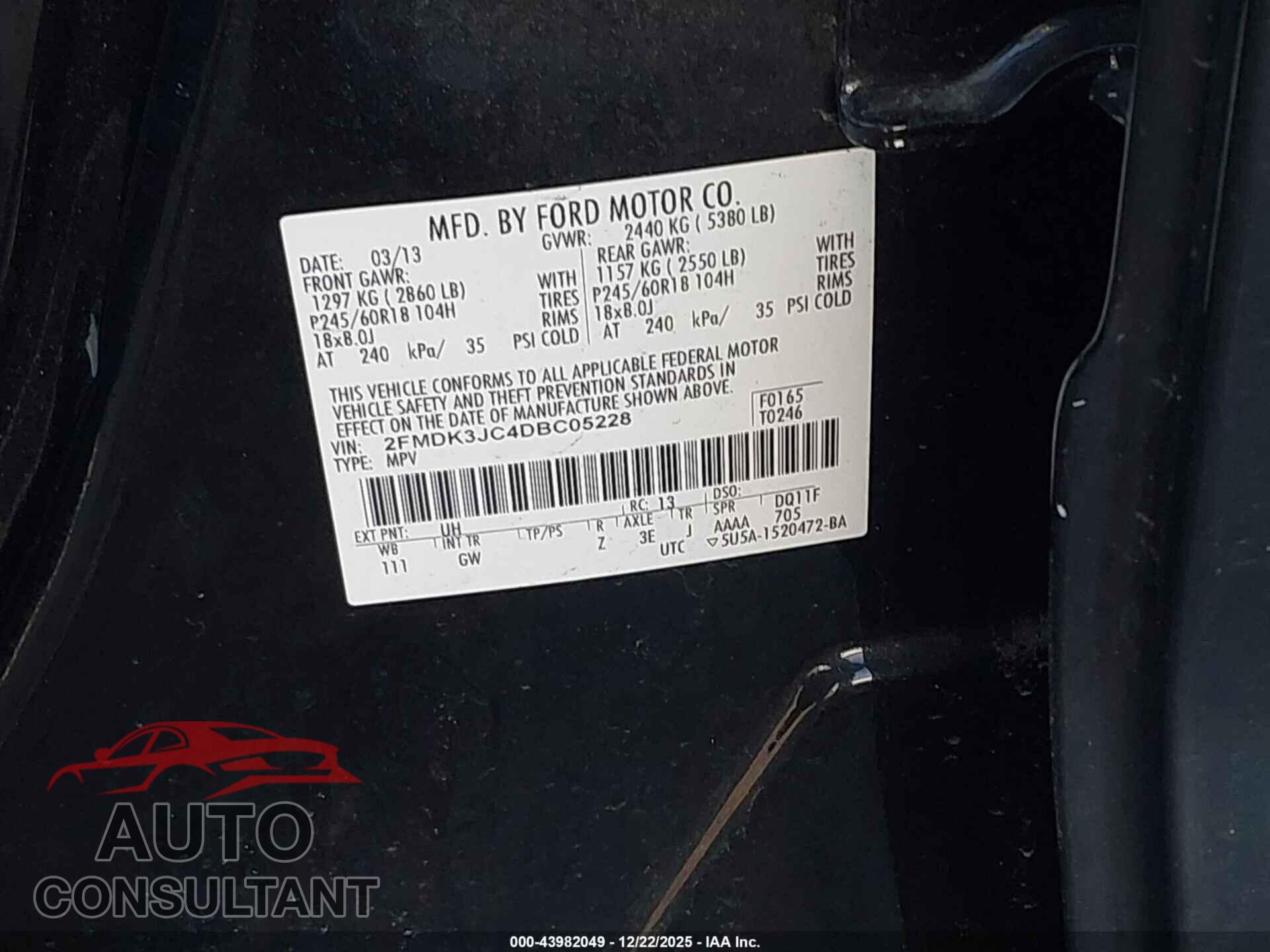 FORD EDGE 2013 - 2FMDK3JC4DBC05228