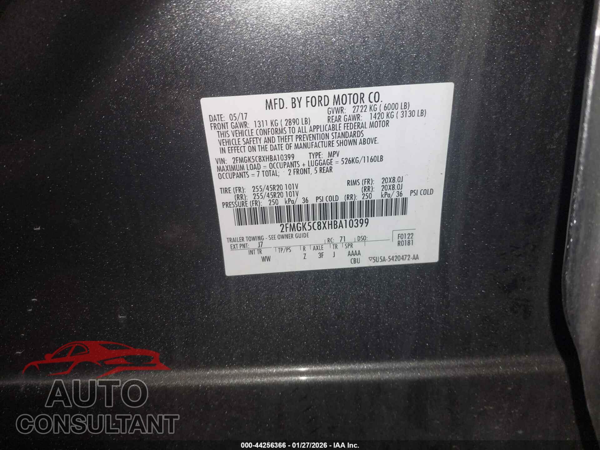 FORD FLEX 2017 - 2FMGK5C8XHBA10399