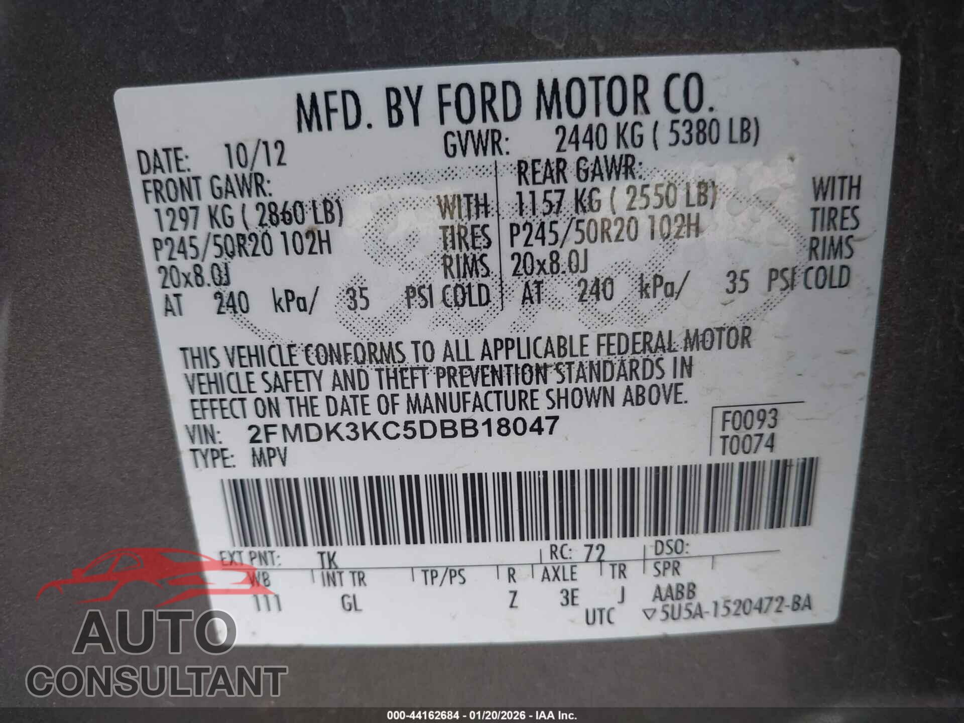 FORD EDGE 2013 - 2FMDK3KC5DBB18047
