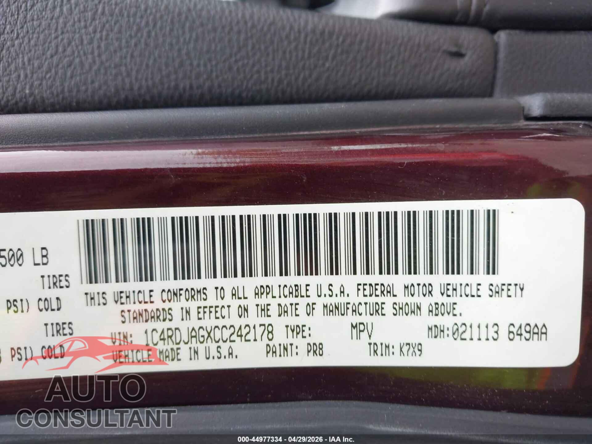 DODGE DURANGO 2012 - 1C4RDJAGXCC242178
