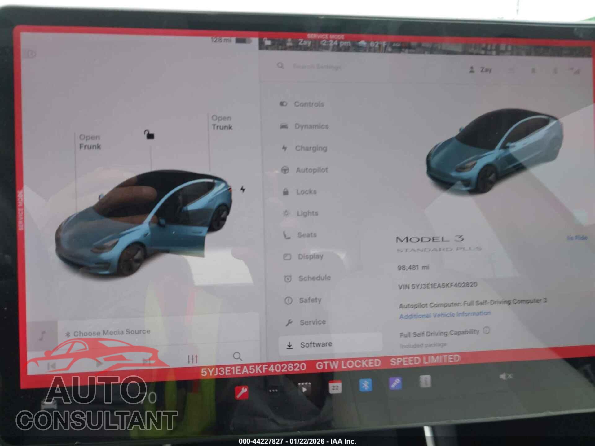 TESLA MODEL 3 2019 - 5YJ3E1EA5KF402820