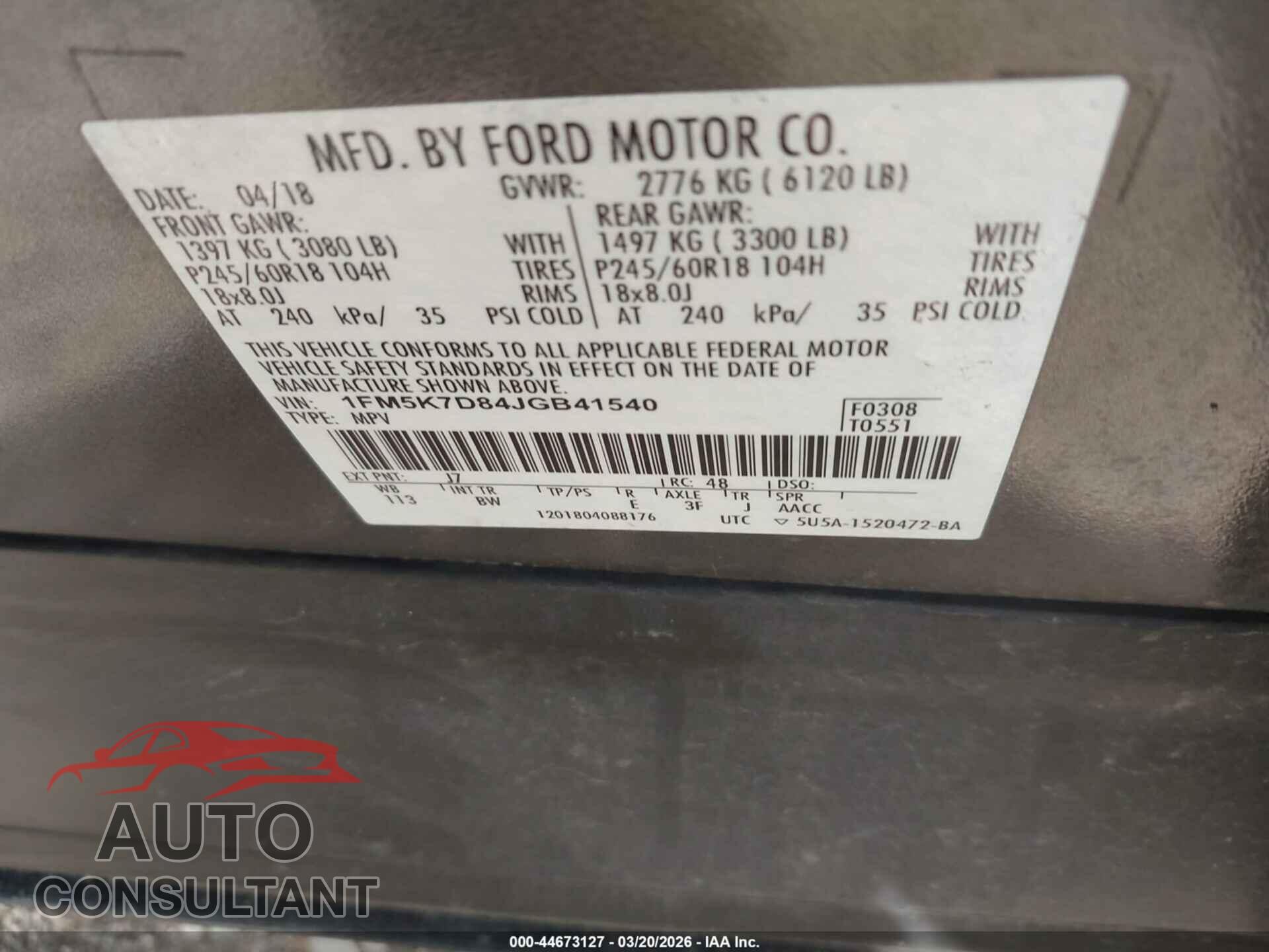 FORD EXPLORER 2018 - 1FM5K7D84JGB41540