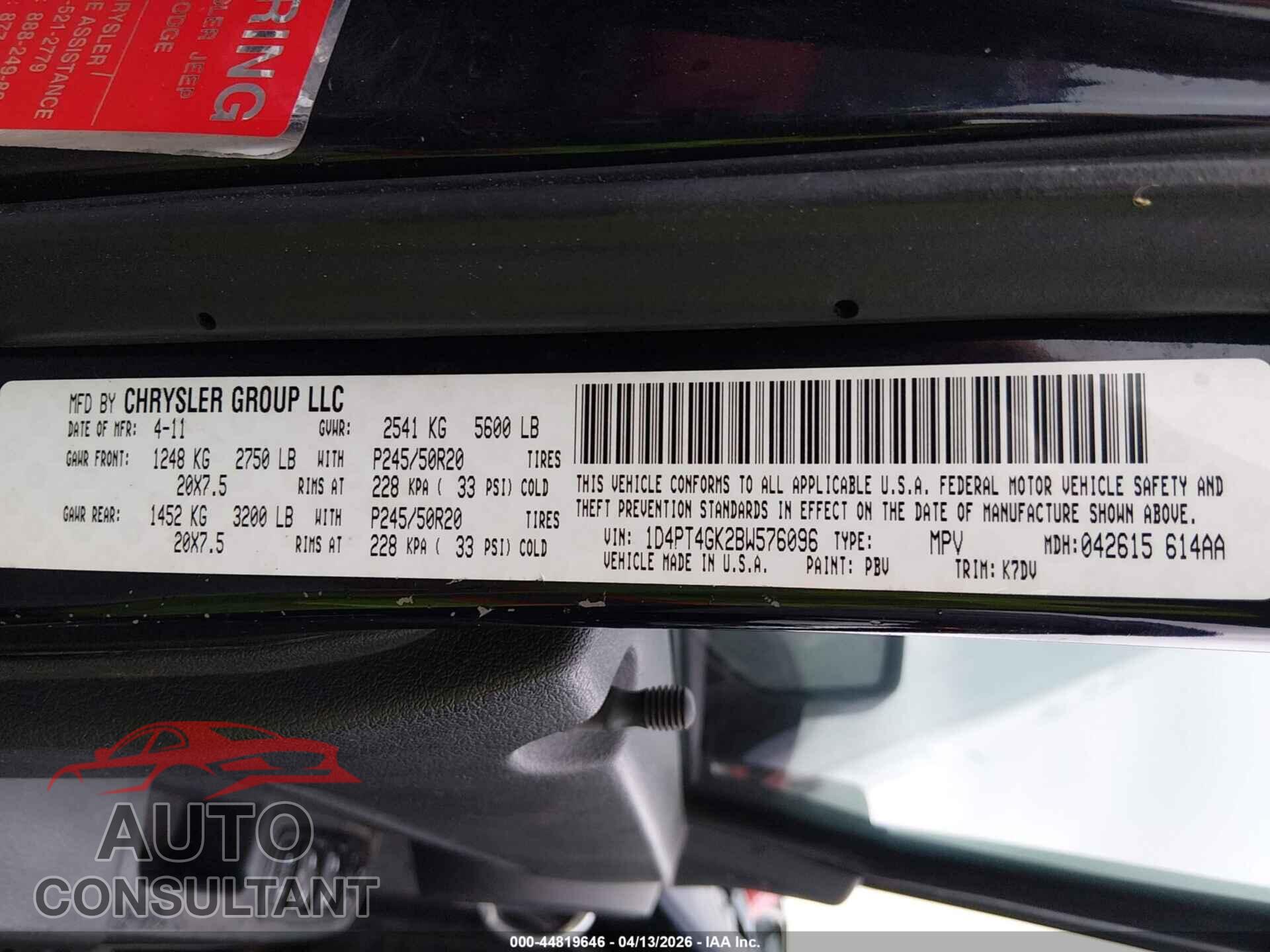 DODGE NITRO 2011 - 1D4PT4GK2BW576096