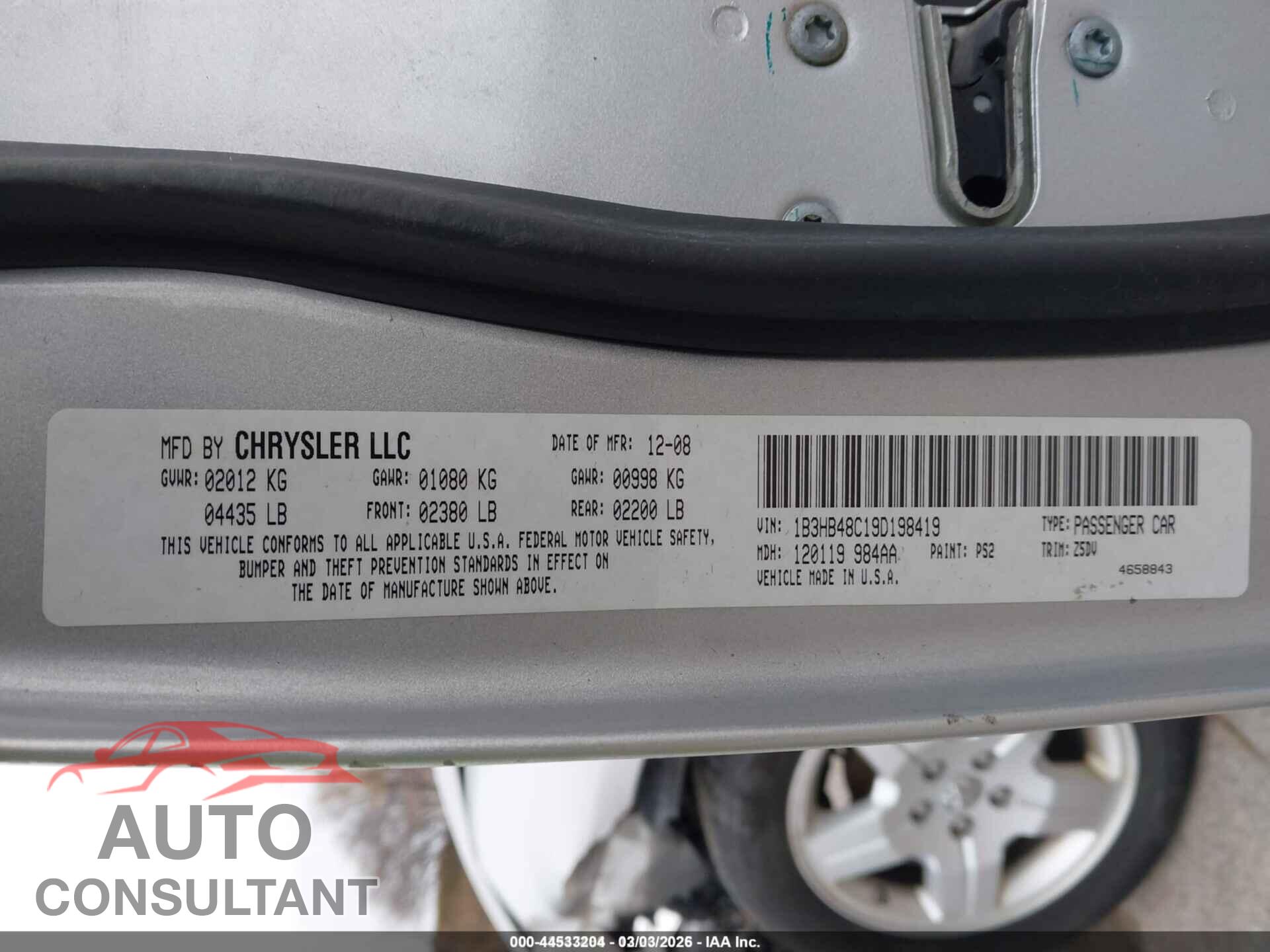 DODGE CALIBER 2009 - 1B3HB48C19D198419