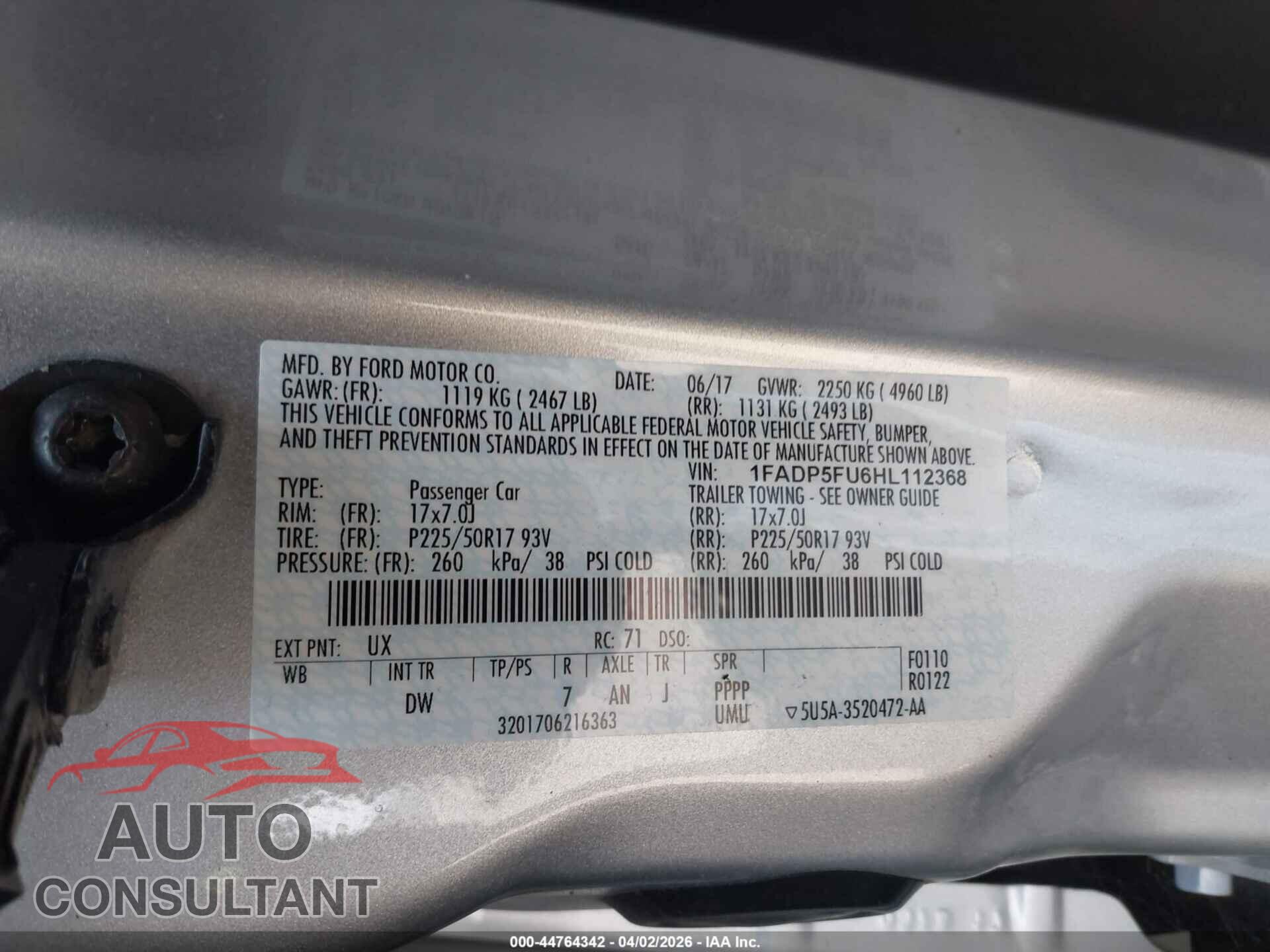 FORD C-MAX ENERGI 2017 - 1FADP5FU6HL112368