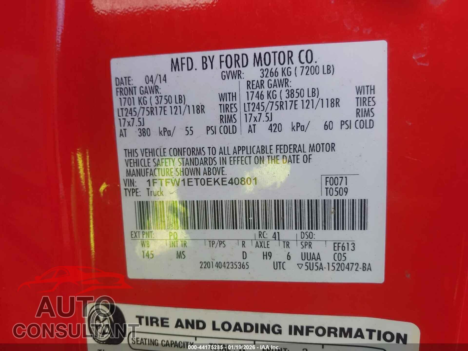 FORD F-150 2014 - 1FTFW1ET0EKE40801