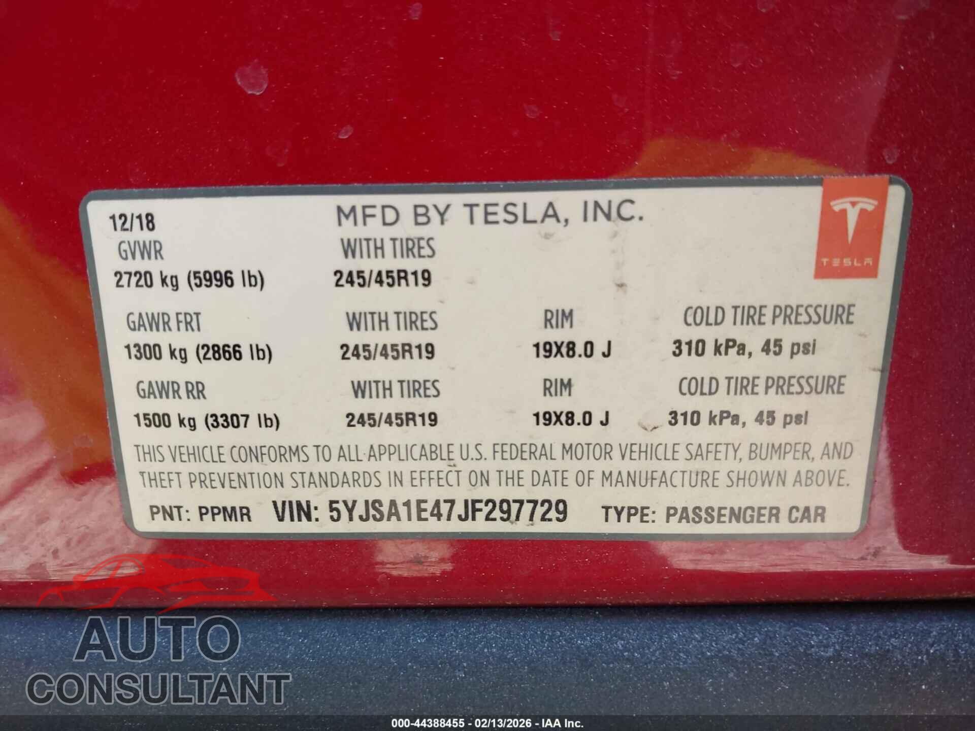 TESLA MODEL S 2018 - 5YJSA1E47JF297729