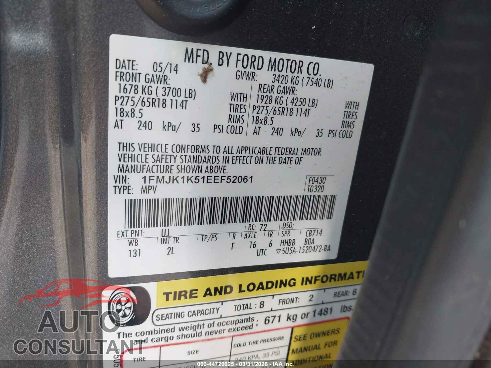 FORD EXPEDITION EL 2014 - 1FMJK1K51EEF52061