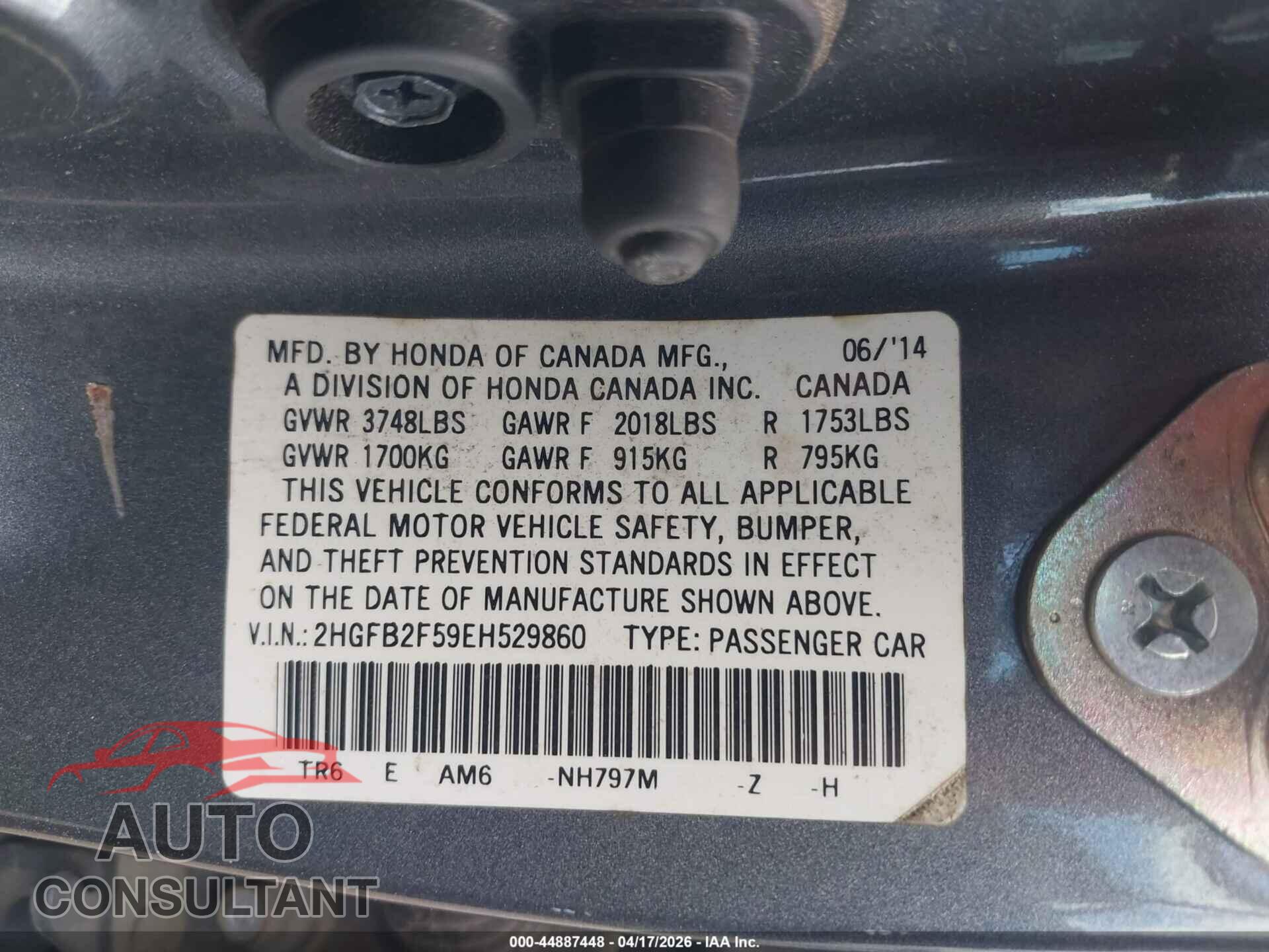 HONDA CIVIC 2014 - 2HGFB2F59EH529860