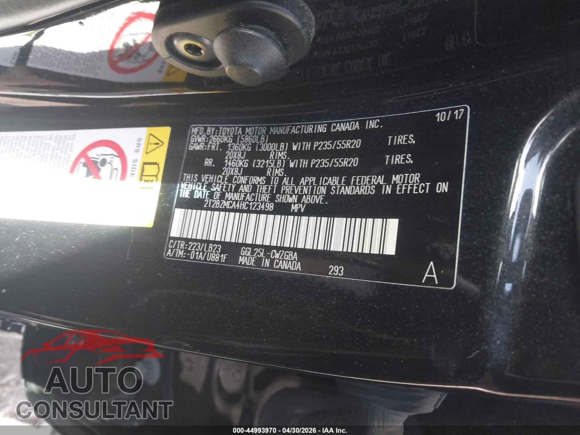 LEXUS RX 350 2017 - 2T2BZMCA4HC123498