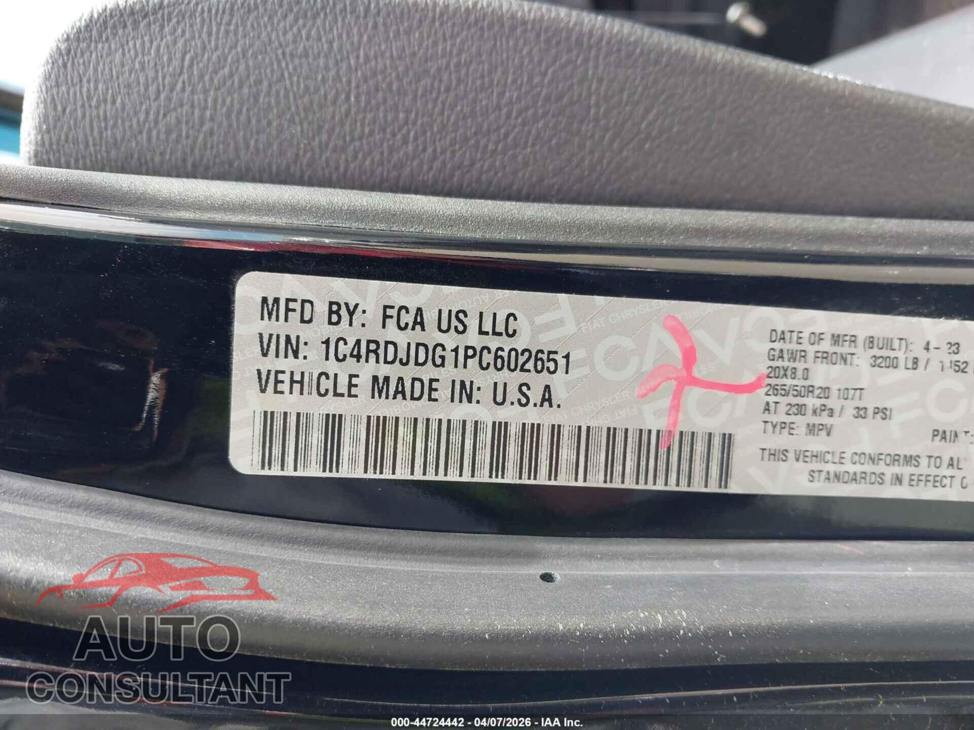 DODGE DURANGO 2023 - 1C4RDJDG1PC602651
