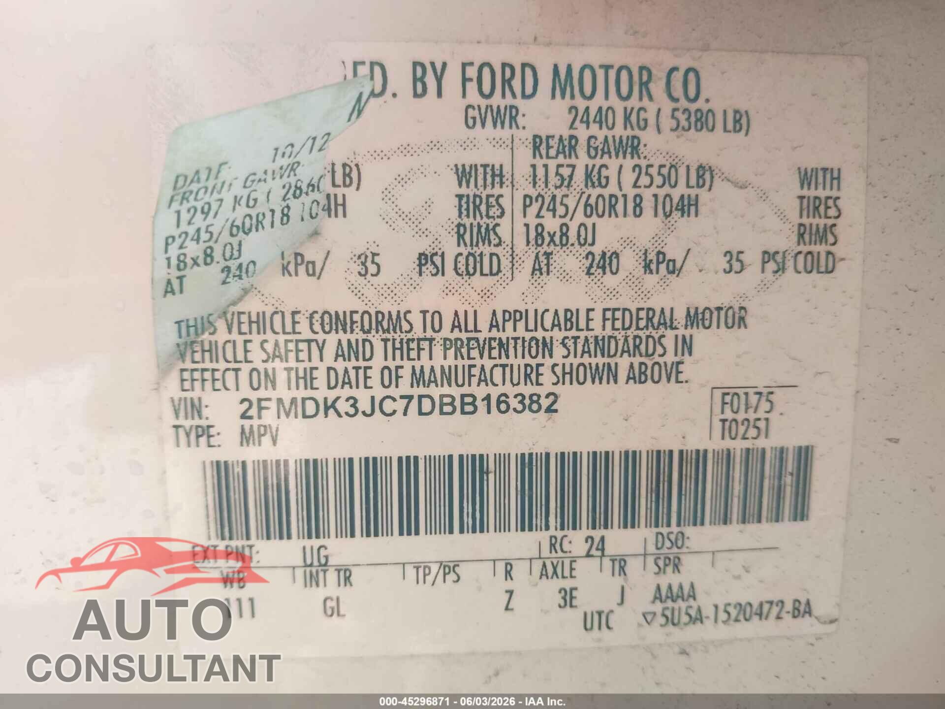 FORD EDGE 2013 - 2FMDK3JC7DBB16382