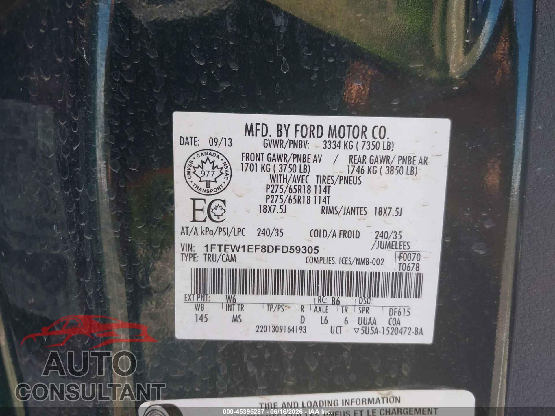 FORD F-150 2013 - 1FTFW1EF8DFD59305