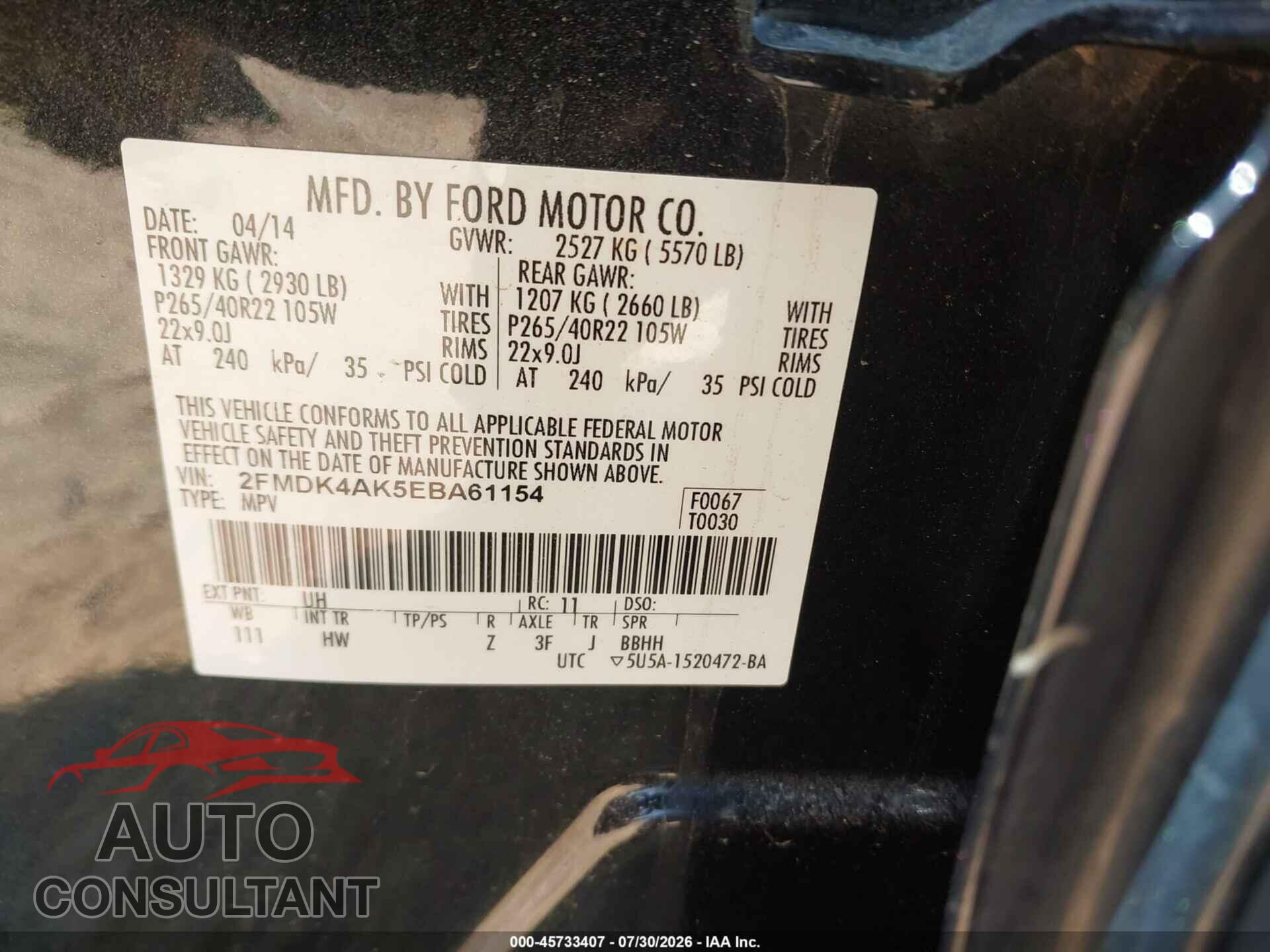 FORD EDGE 2014 - 2FMDK4AK5EBA61154