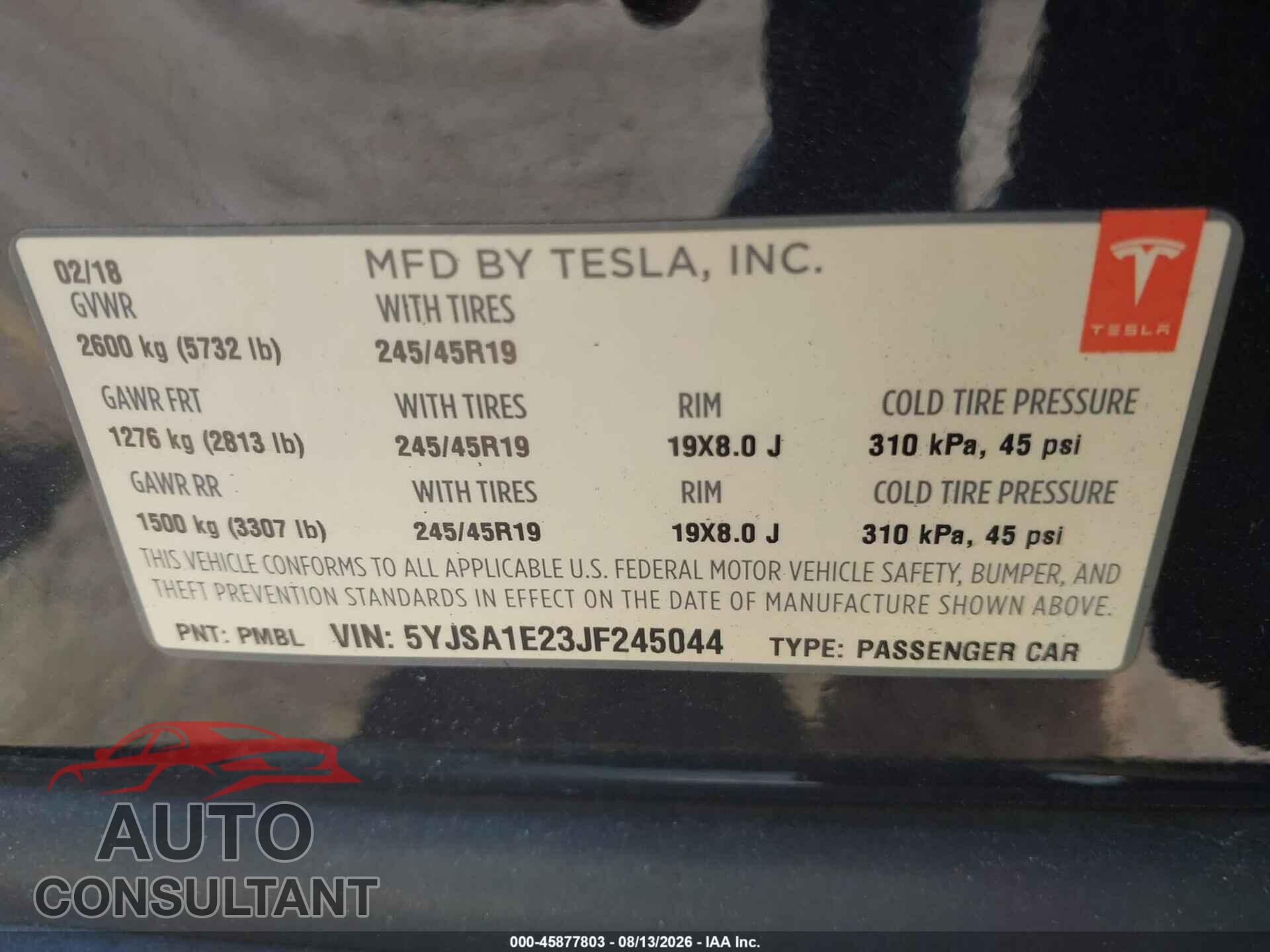 TESLA MODEL S 2018 - 5YJSA1E23JF245044