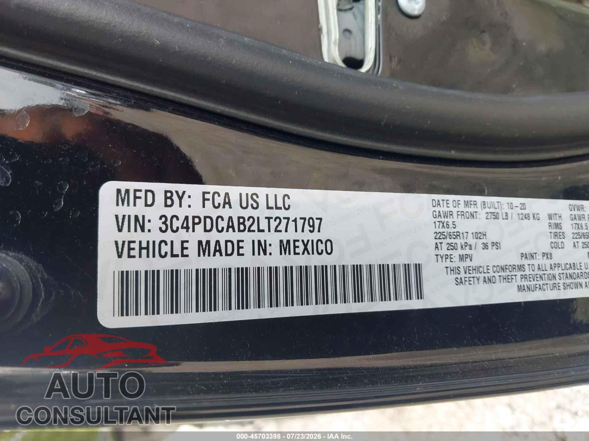 DODGE JOURNEY 2020 - 3C4PDCAB2LT271797