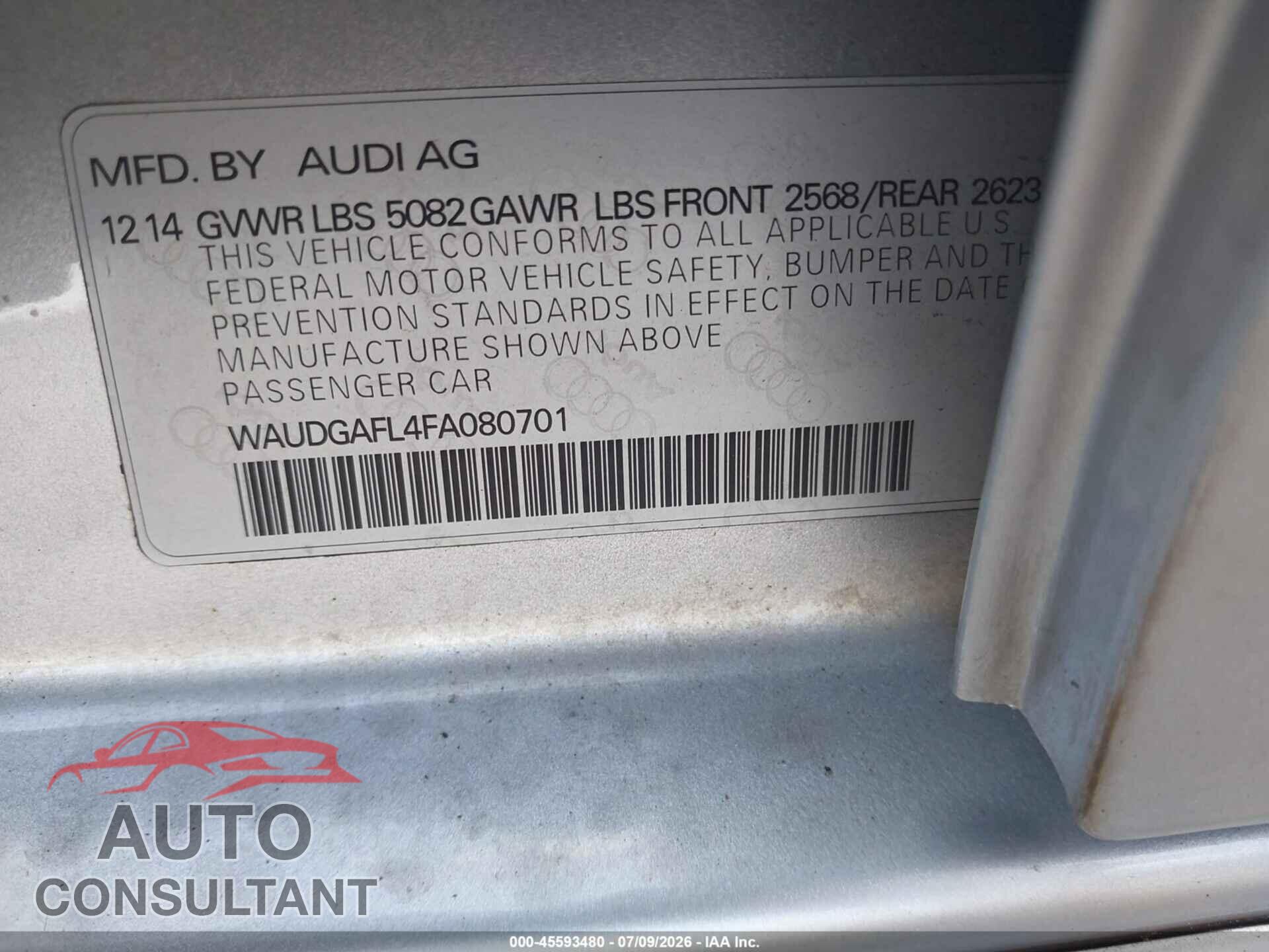 AUDI S4 2015 - WAUDGAFL4FA080701