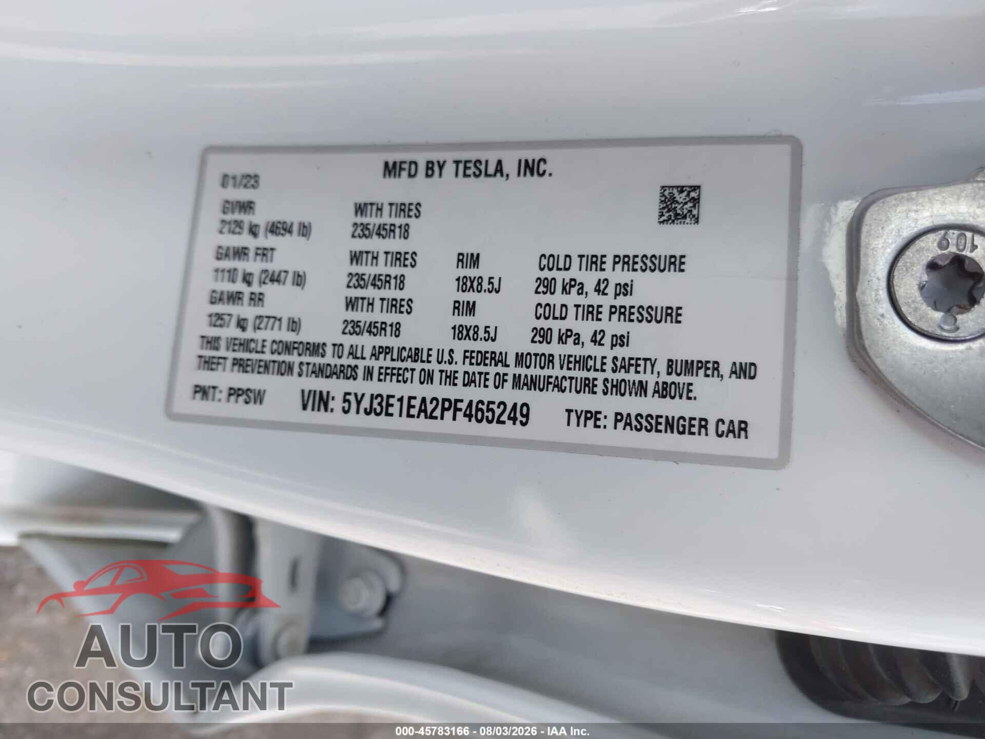 TESLA MODEL 3 2023 - 5YJ3E1EA2PF465249