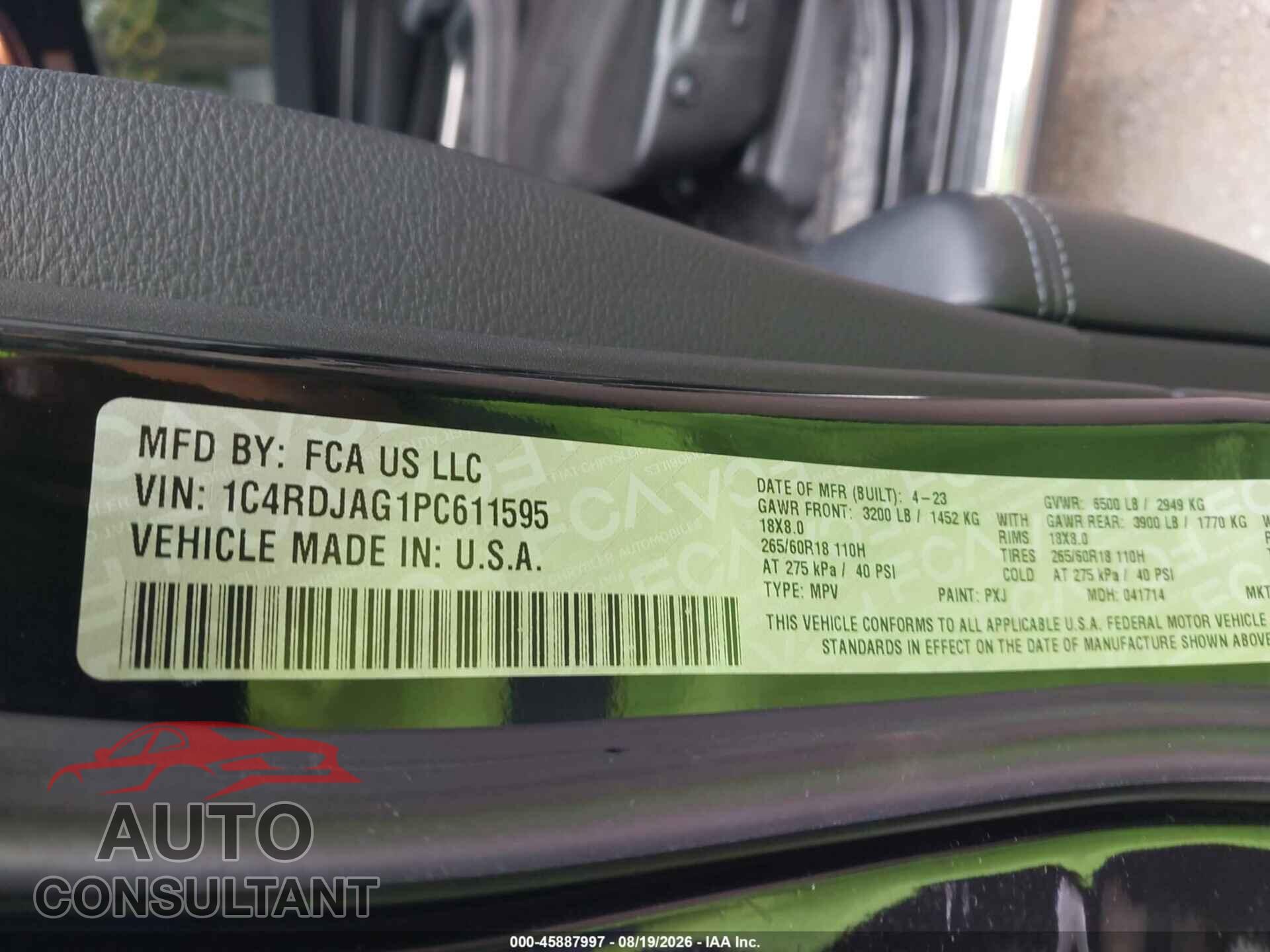 DODGE DURANGO 2023 - 1C4RDJAG1PC611595