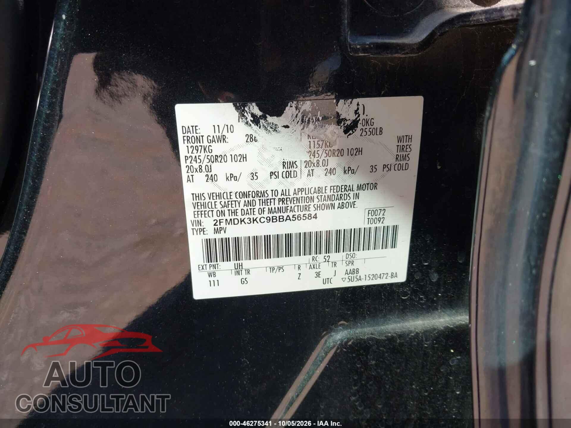 FORD EDGE 2011 - 2FMDK3KC9BBA56584