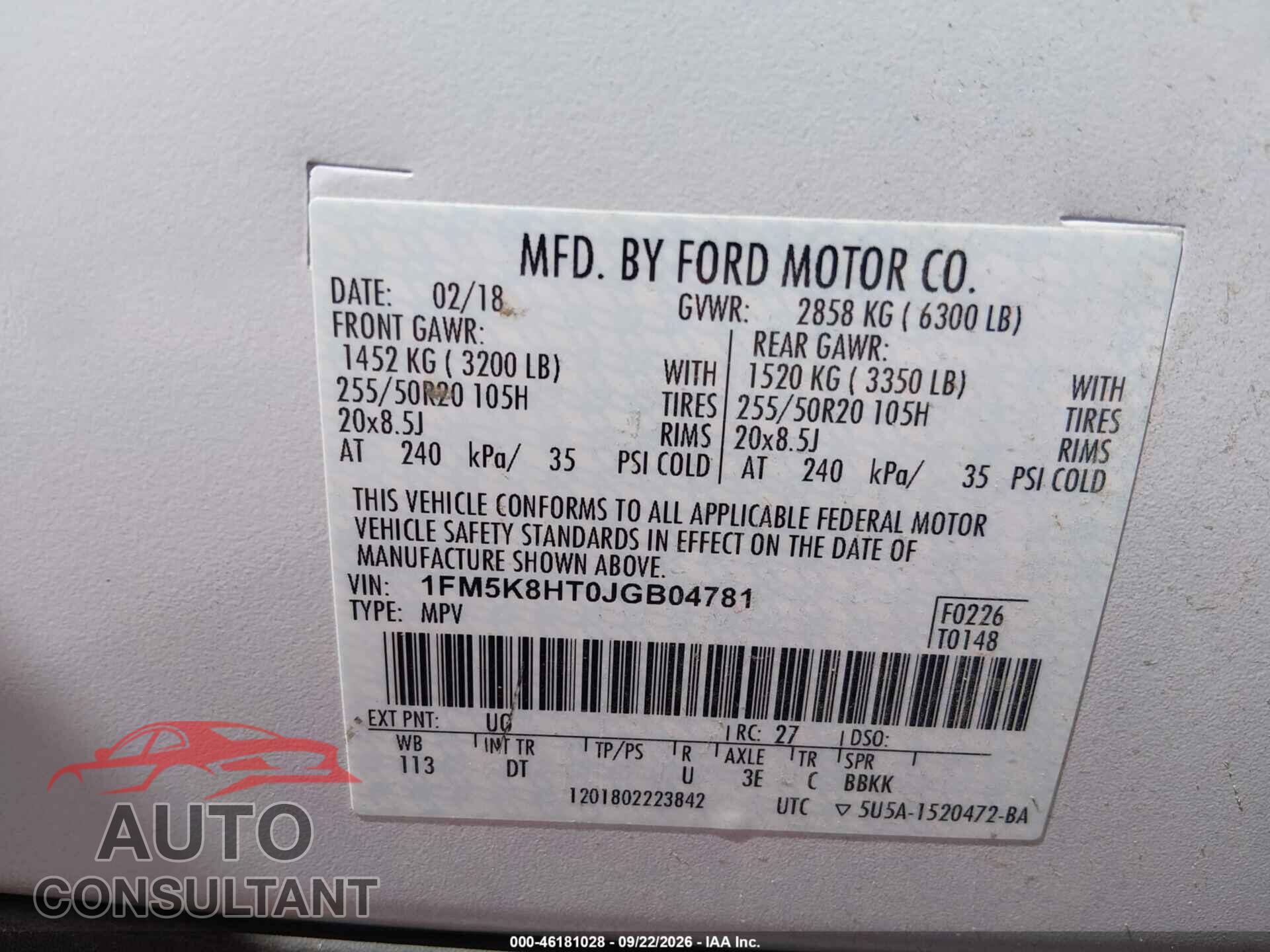 FORD EXPLORER 2018 - 1FM5K8HT0JGB04781