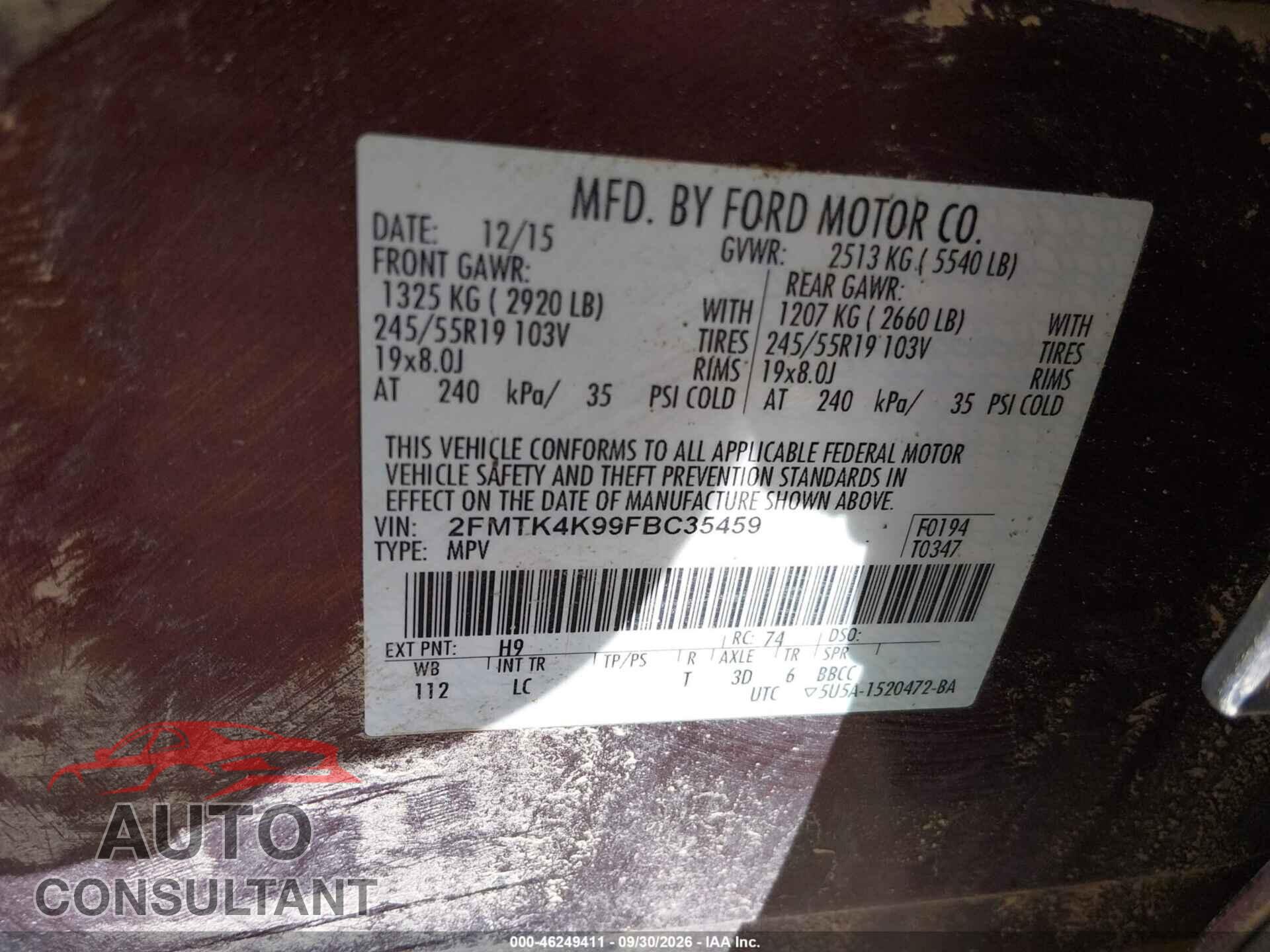 FORD EDGE 2015 - 2FMTK4K99FBC35459