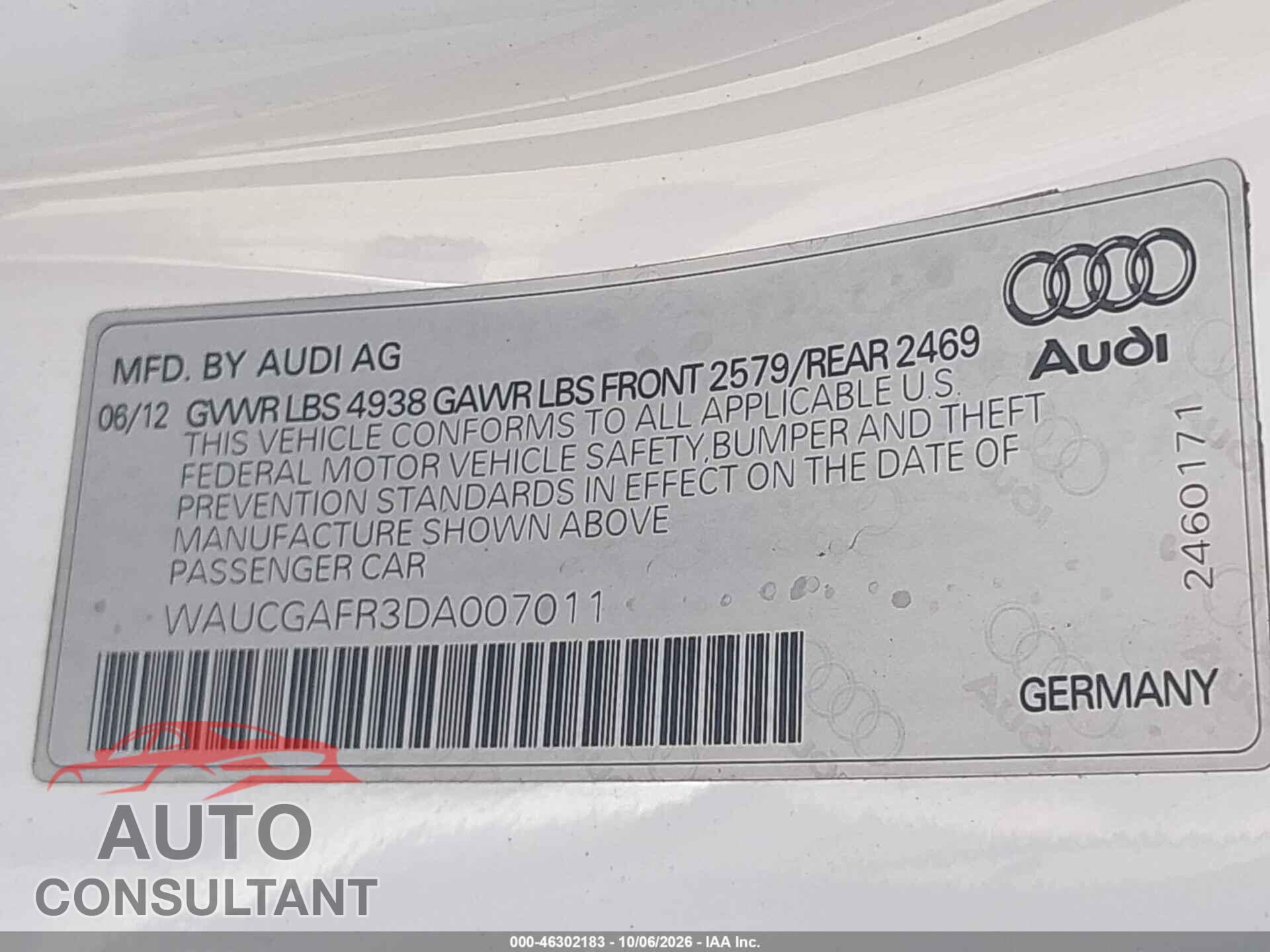AUDI S5 2013 - WAUCGAFR3DA007011