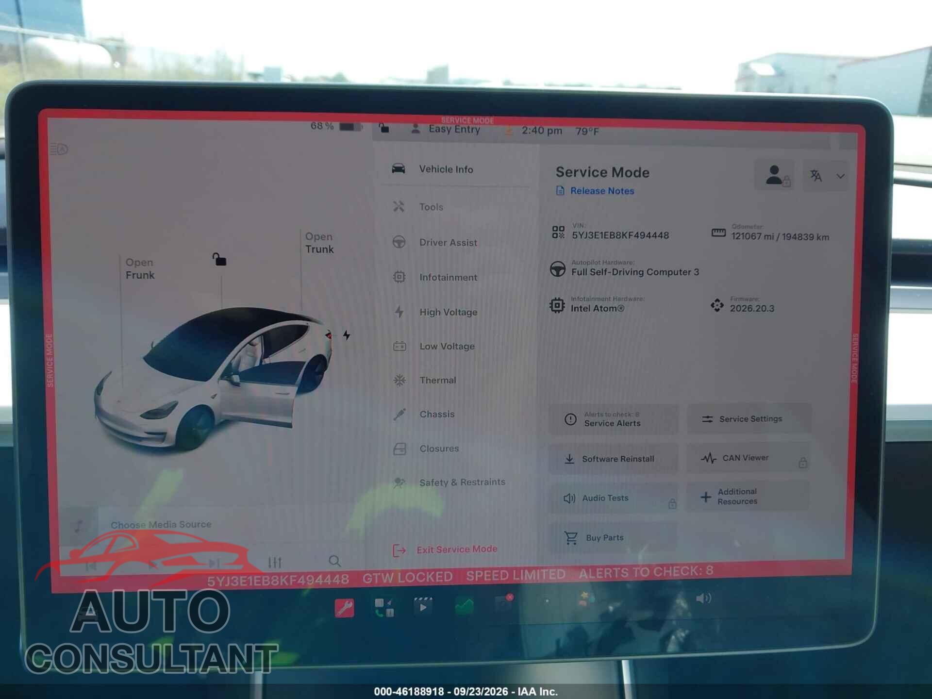 TESLA MODEL 3 2019 - 5YJ3E1EB8KF494448