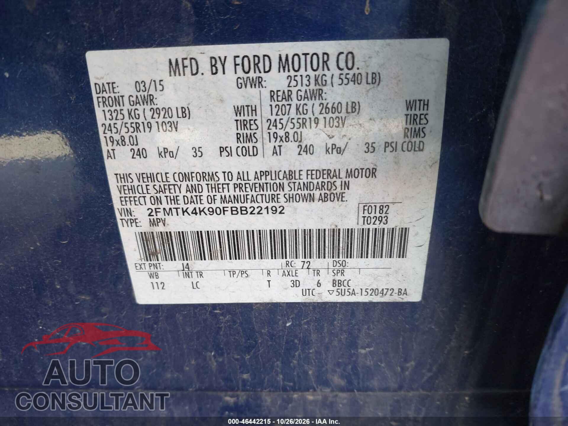 FORD EDGE 2015 - 2FMTK4K90FBB22192