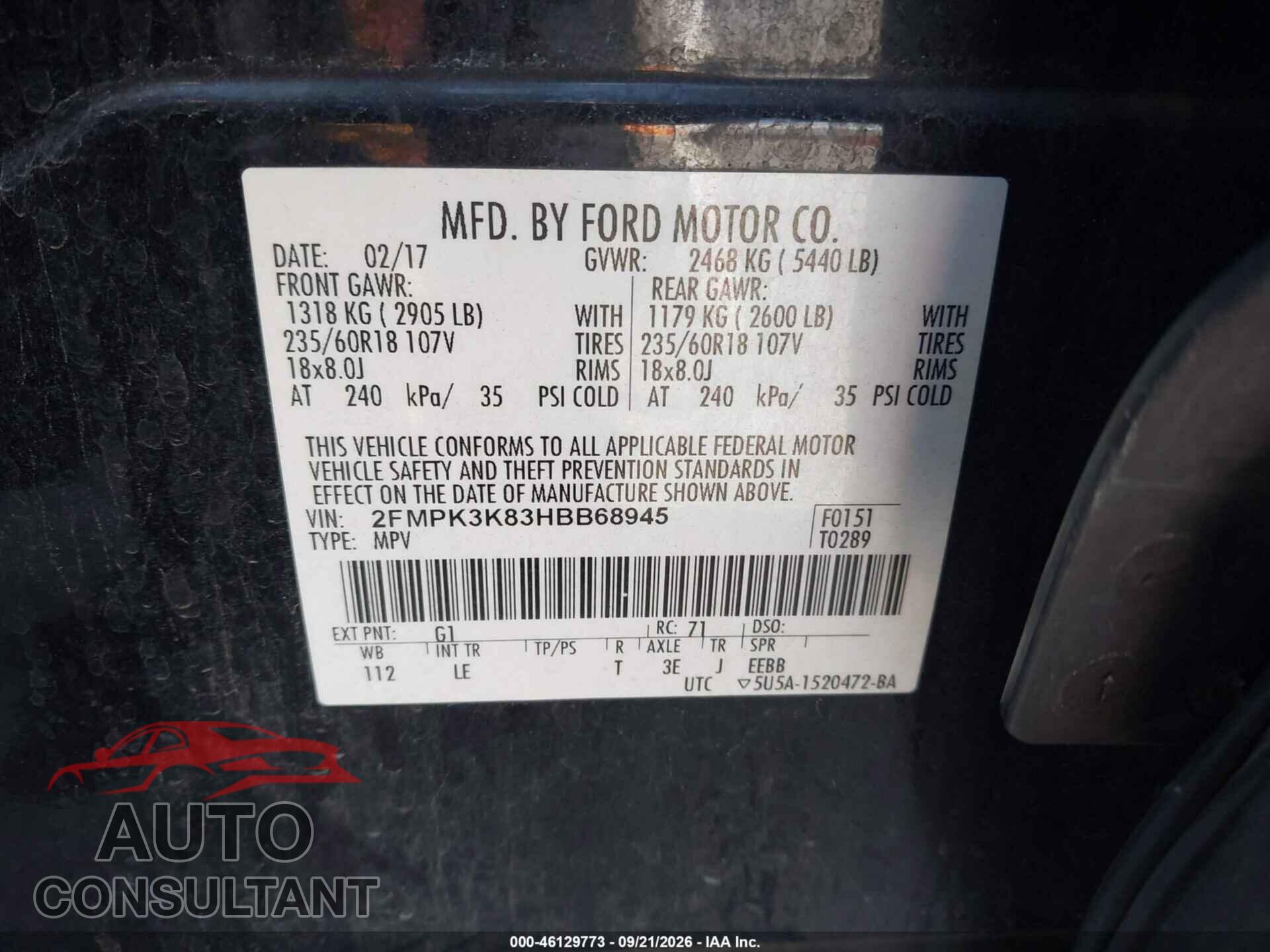 FORD EDGE 2017 - 2FMPK3K83HBB68945