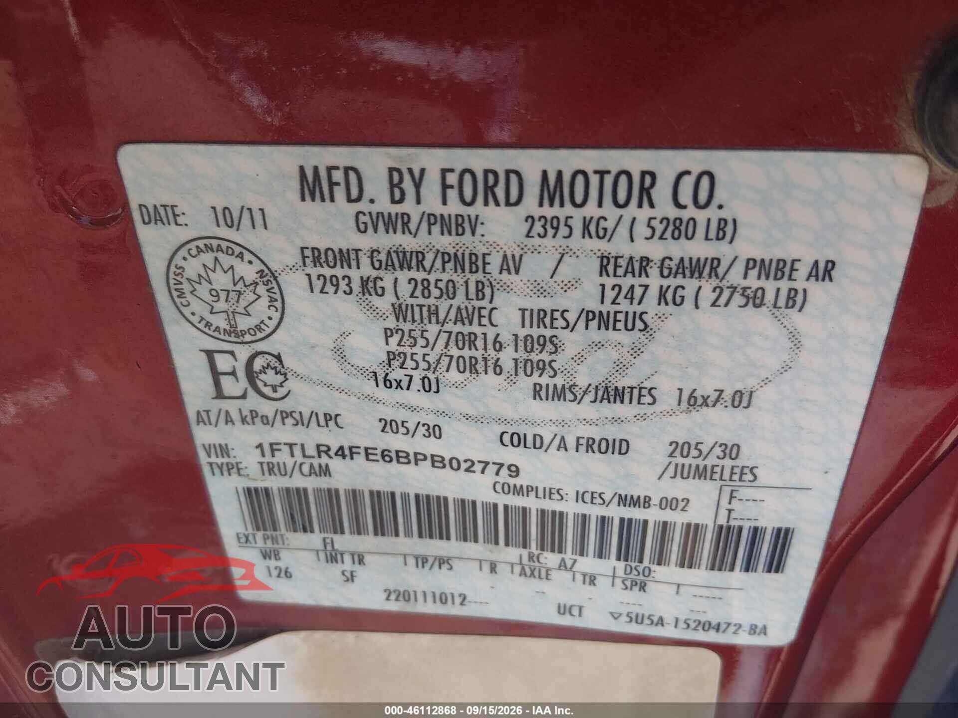 FORD RANGER 2011 - 1FTLR4FE6BPB02779