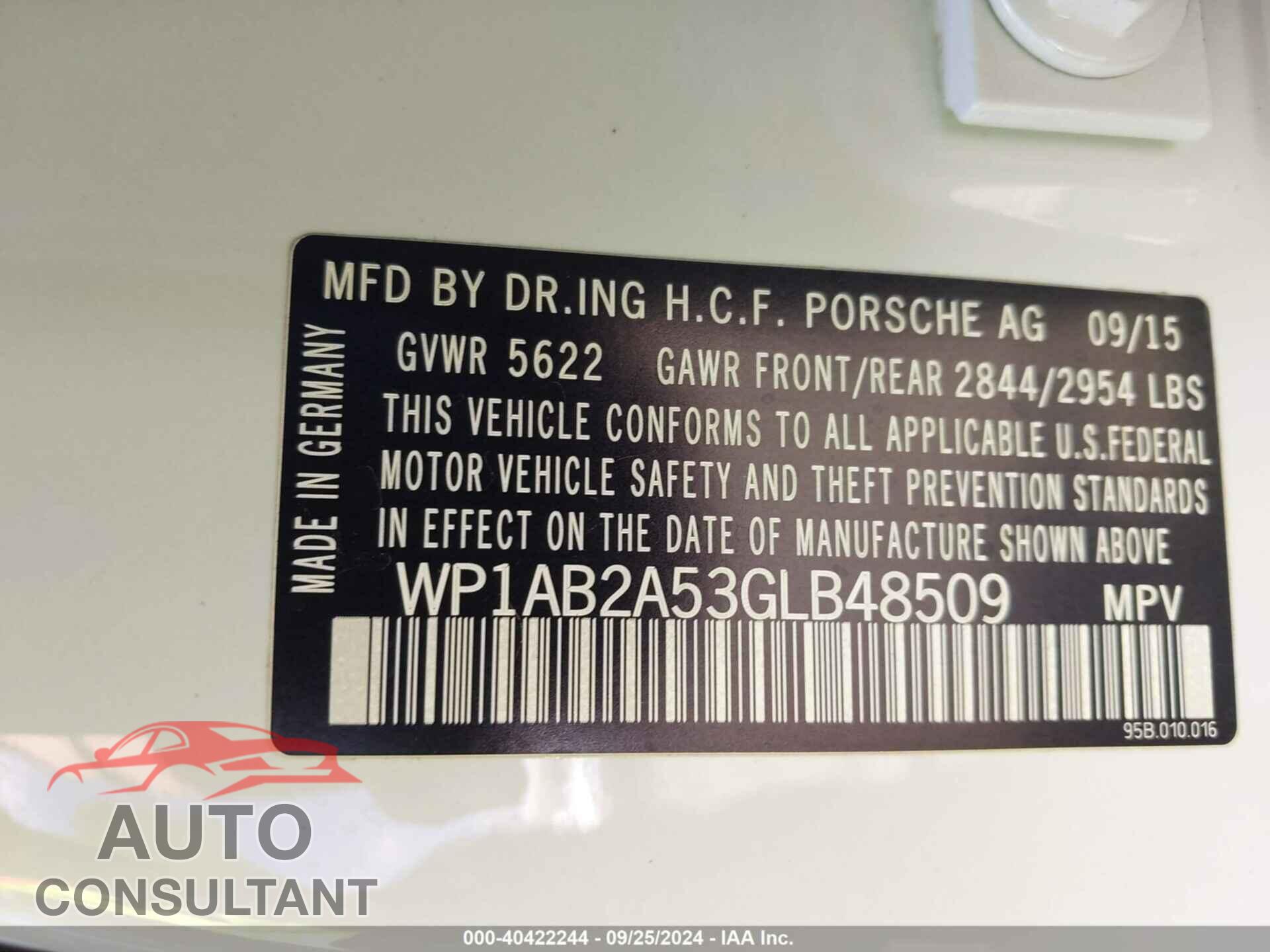 PORSCHE MACAN 2016 - WP1AB2A53GLB48509
