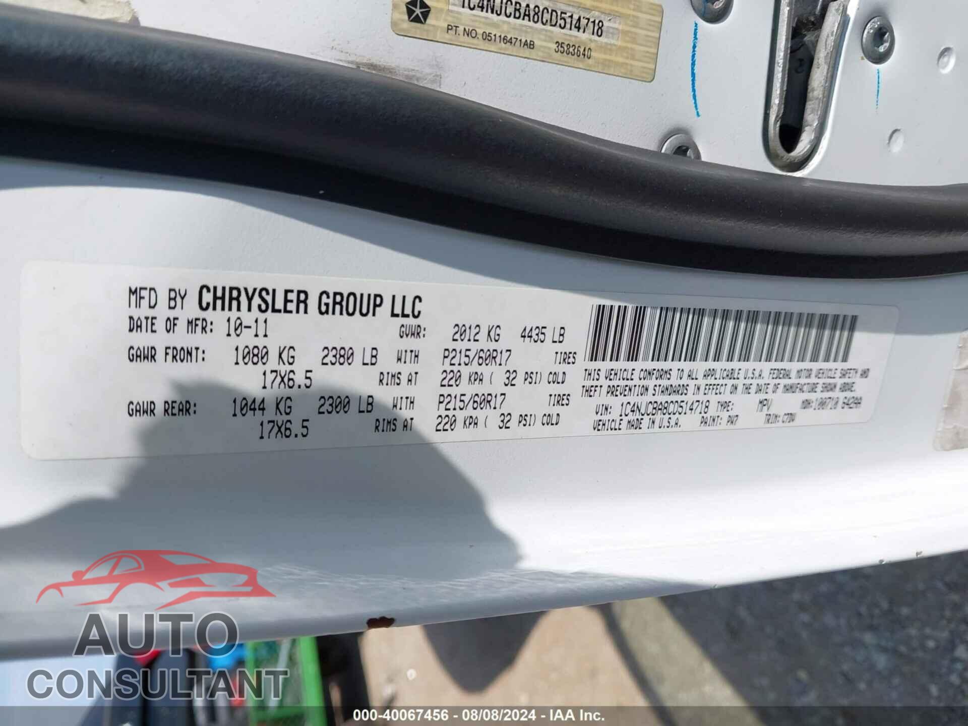 JEEP COMPASS 2012 - 1C4NJCBA8CD514718