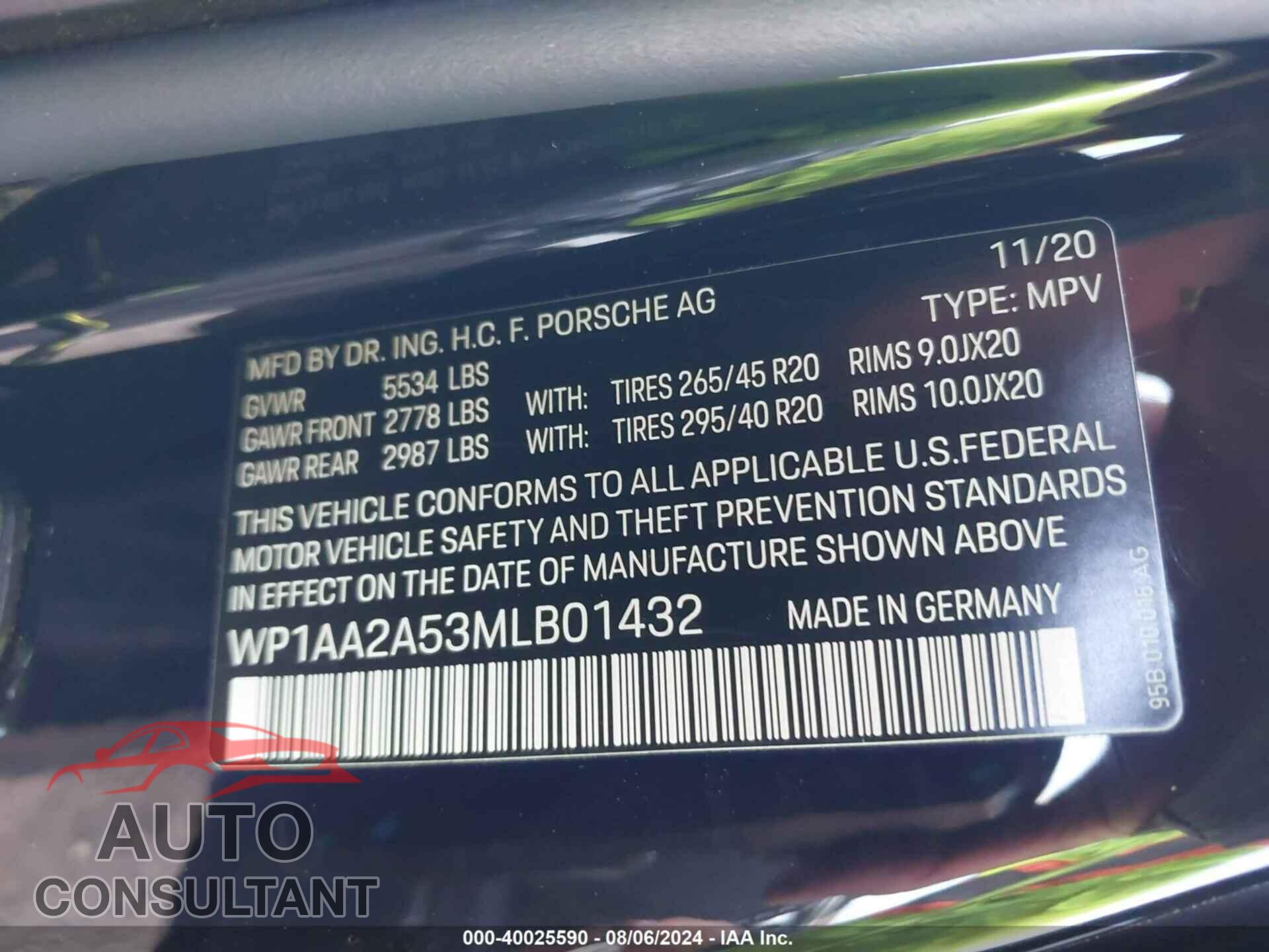 PORSCHE MACAN 2021 - WP1AA2A53MLB01432