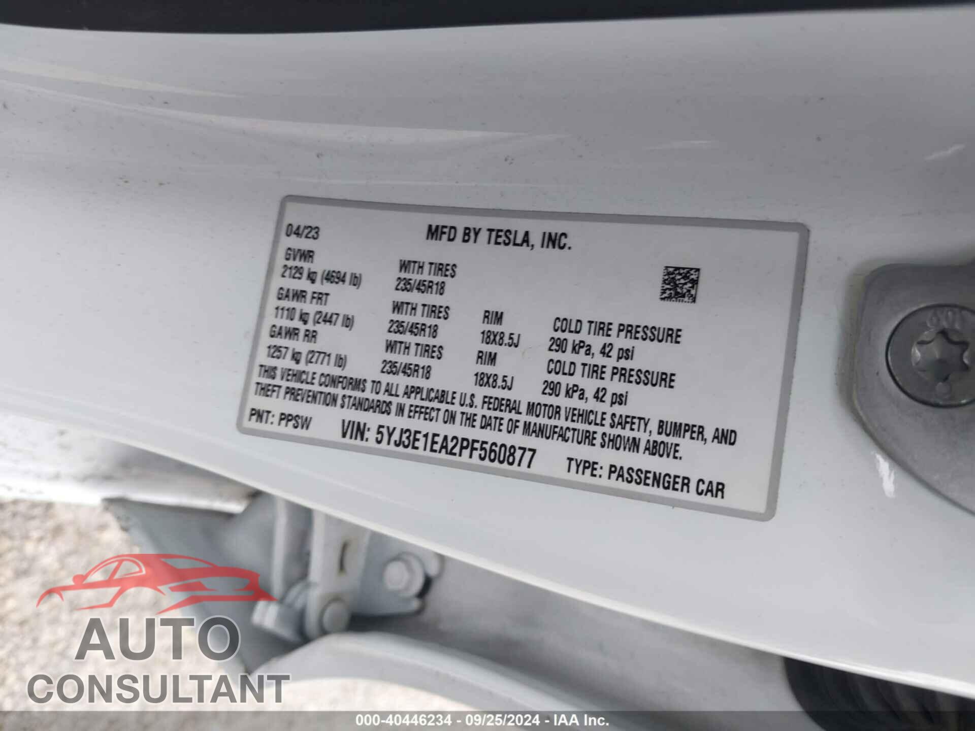 TESLA MODEL 3 2023 - 5YJ3E1EA2PF560877
